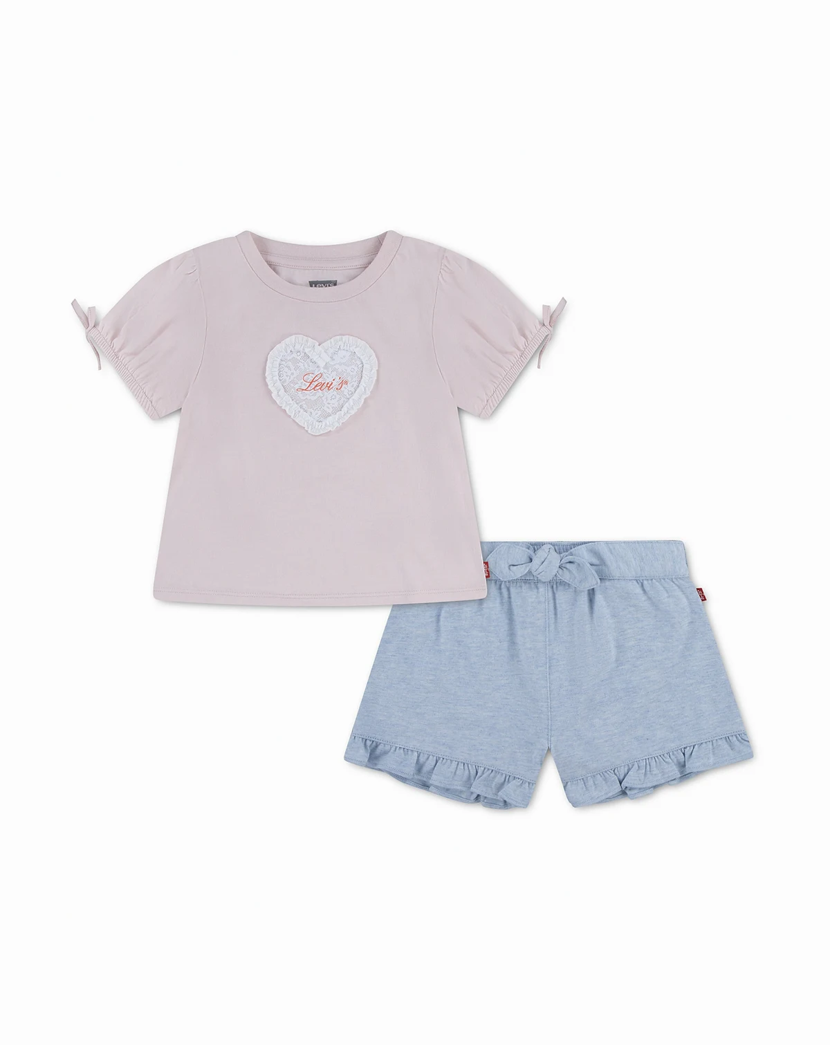 Girls' Toddler 2T-4T Bow Sleeve T-Shirt and Belted Shorts, 2-Piece Set