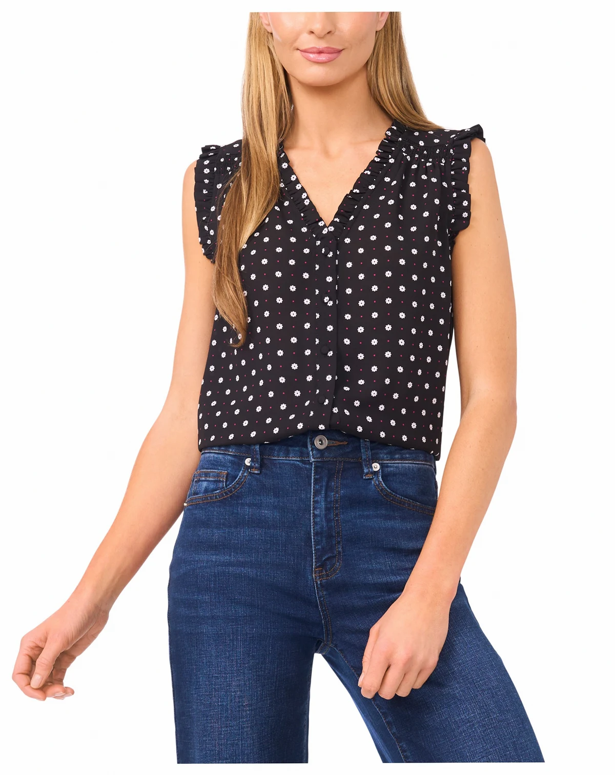 Women's Short-Sleeve V-Neck Button Down Top