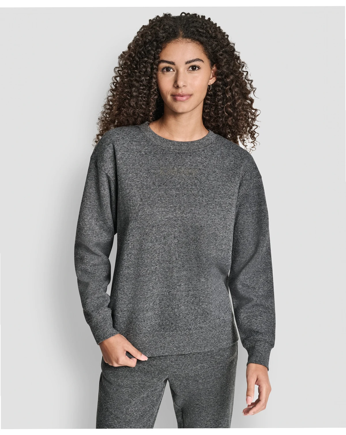 Women's Rhinestone Logo Long Line Crewneck Sweatshirt