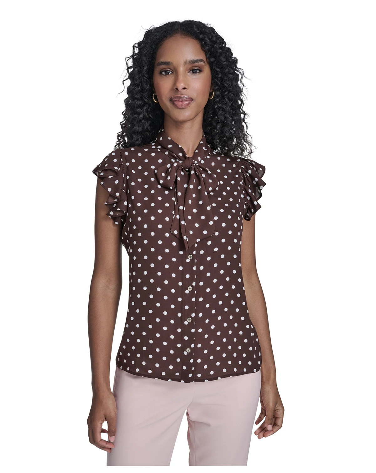 Women's Dot Tie Neck Top