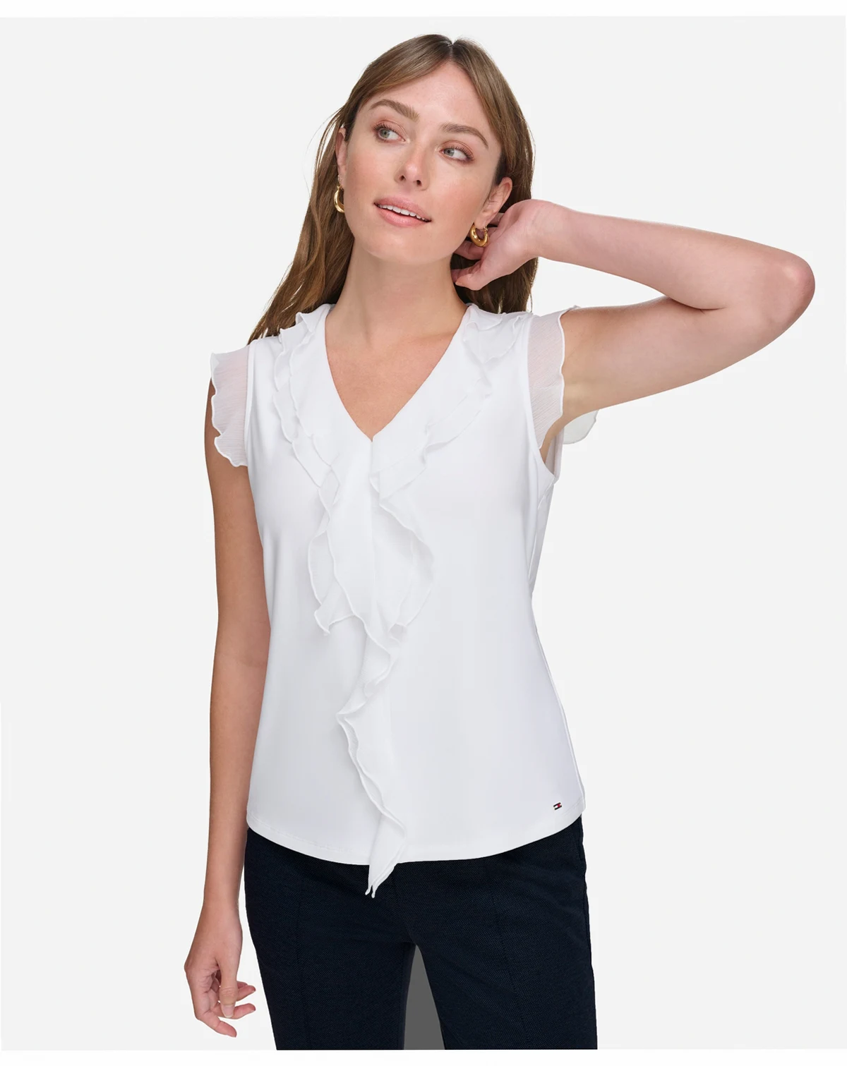 Women's Ruffled Mixed-Media Top