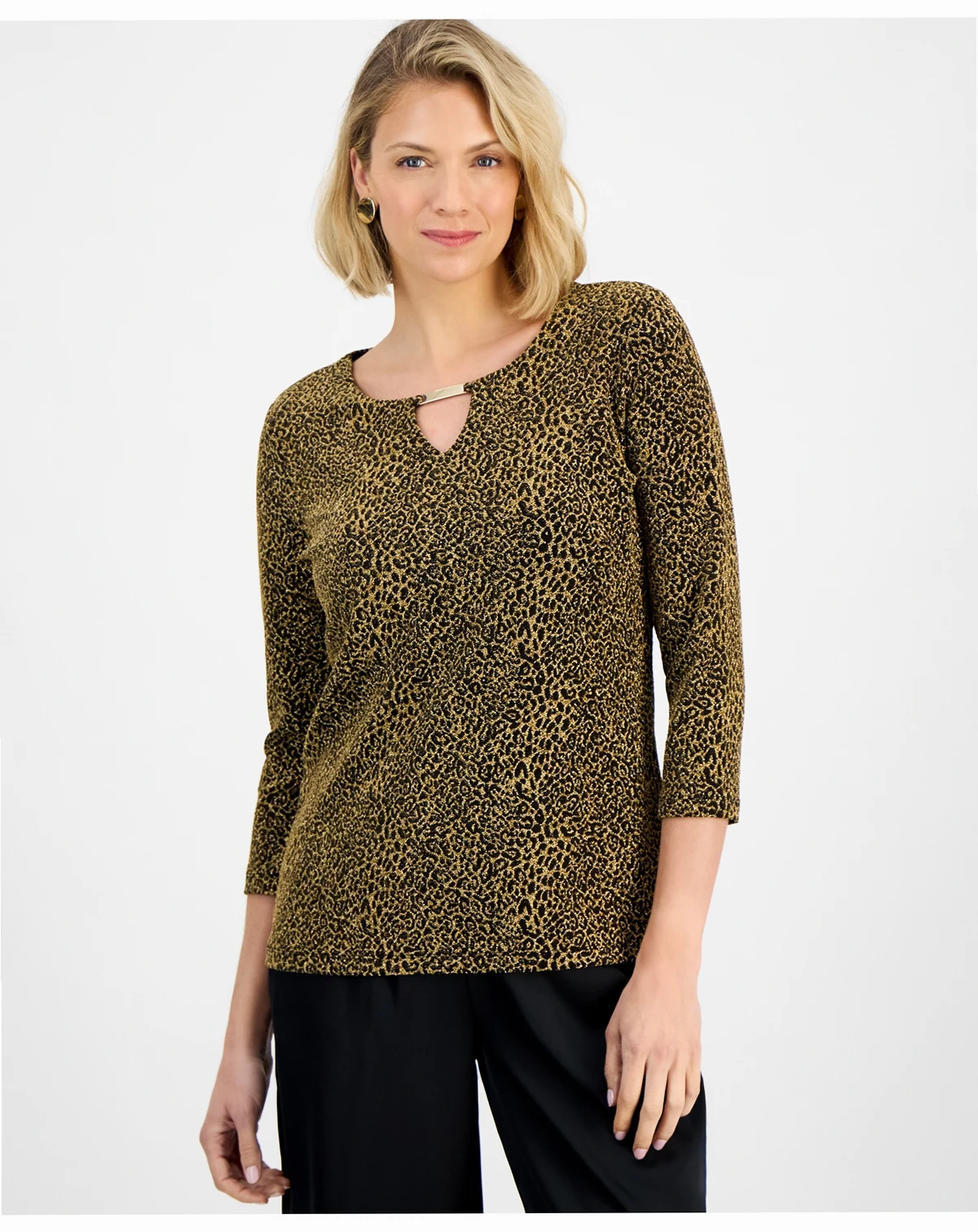 Women's Leopard Shine Keyhole Jacquard Top, Macy's Exclusive