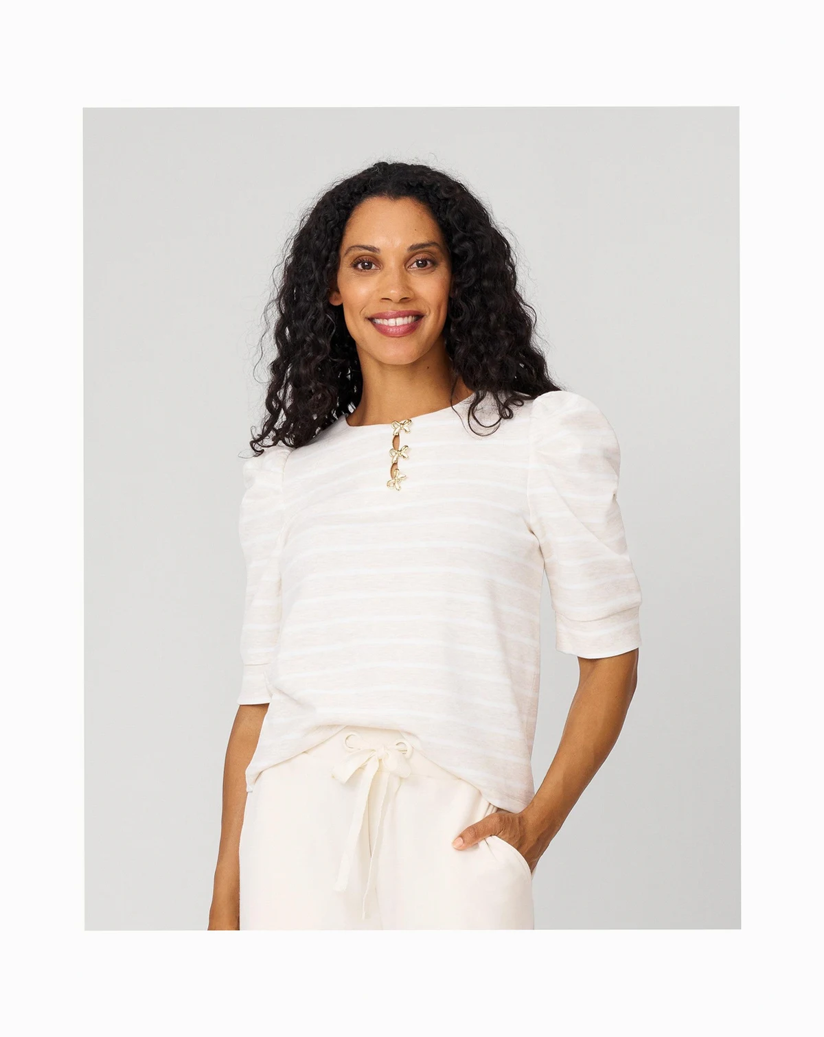 Women's Puff Sleeve Bow Top