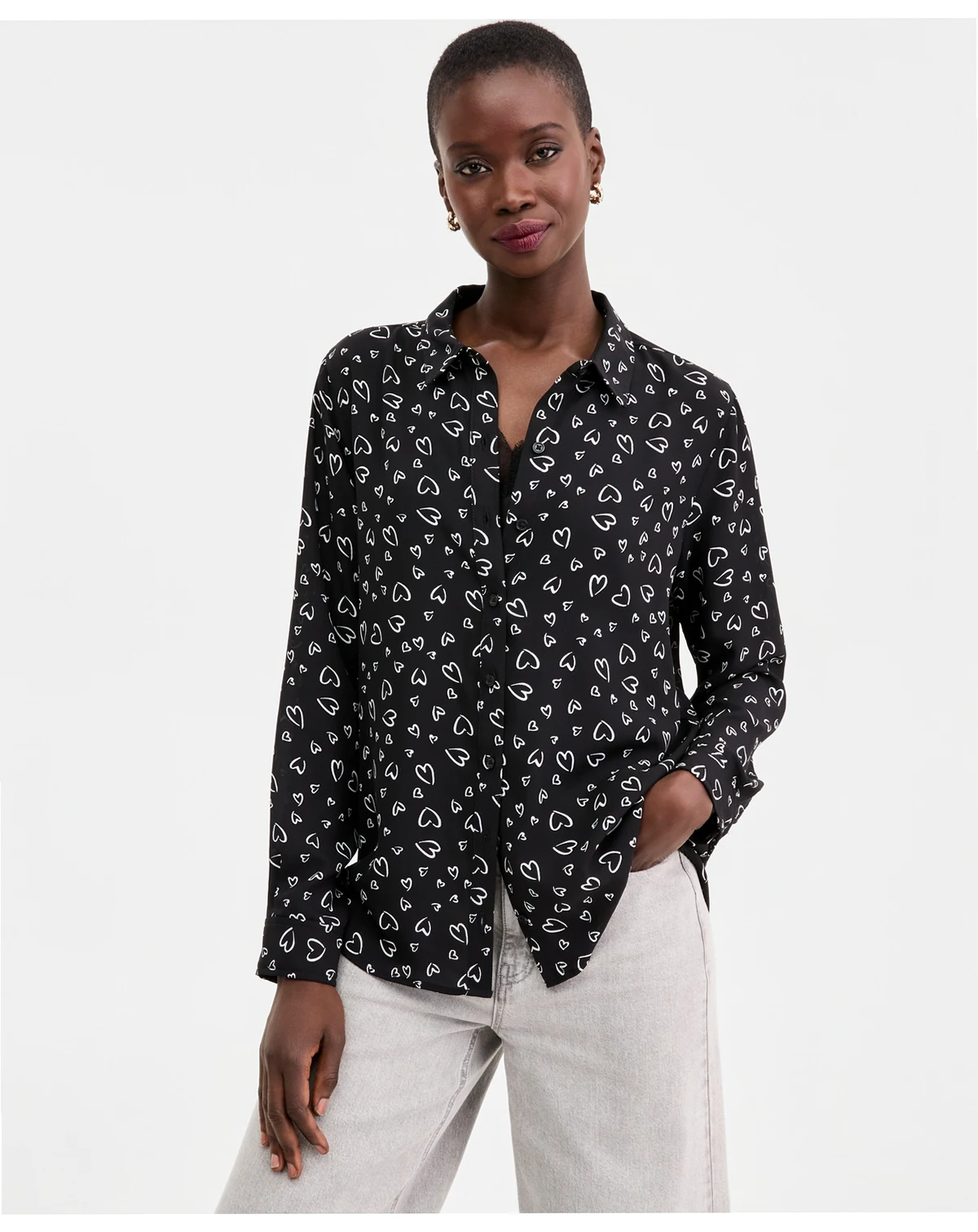 Women's Woven Open-Heart Button-Down Shirt, Macy's Exclusive