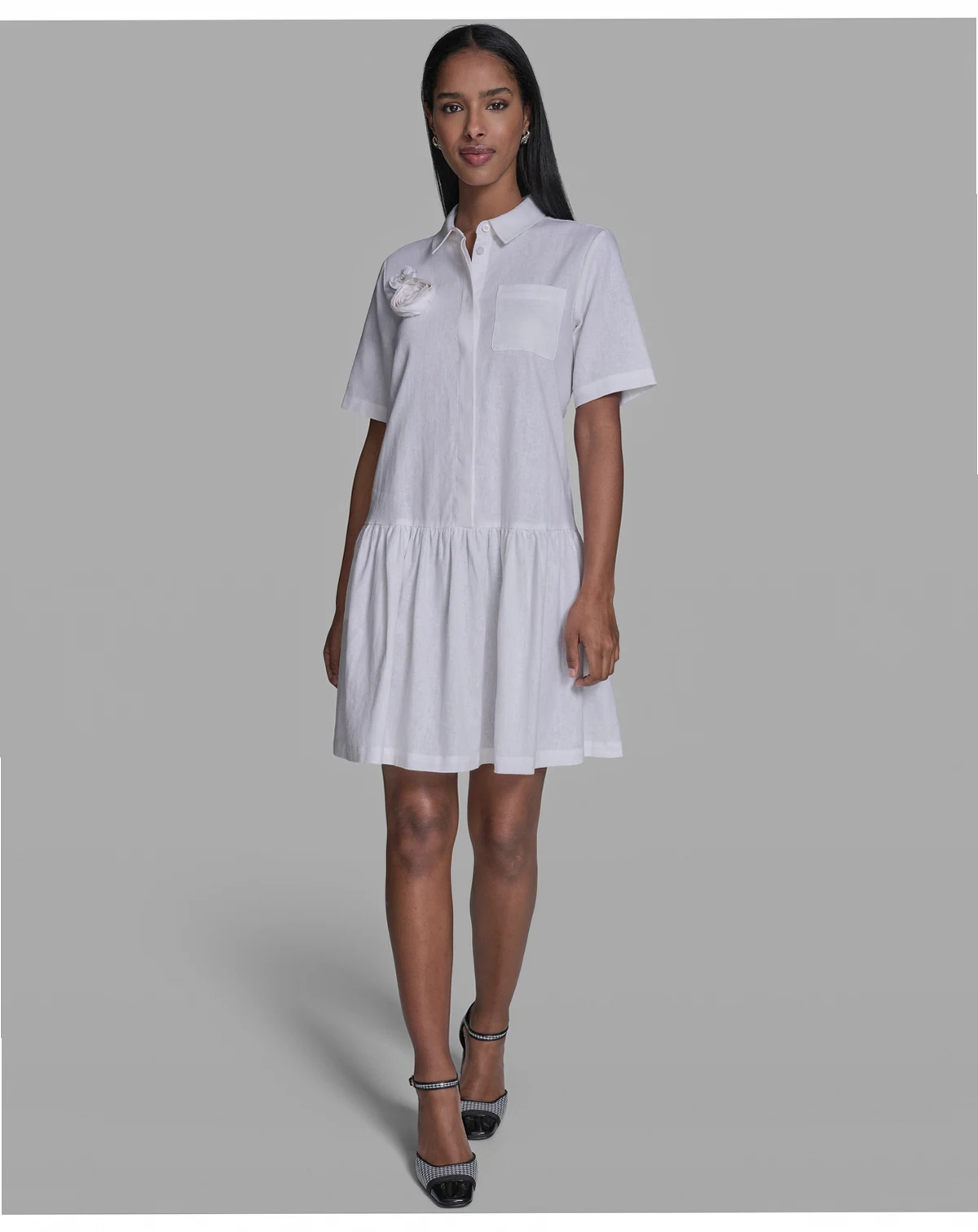 Women's Drop Waist Collared Shirt Dress