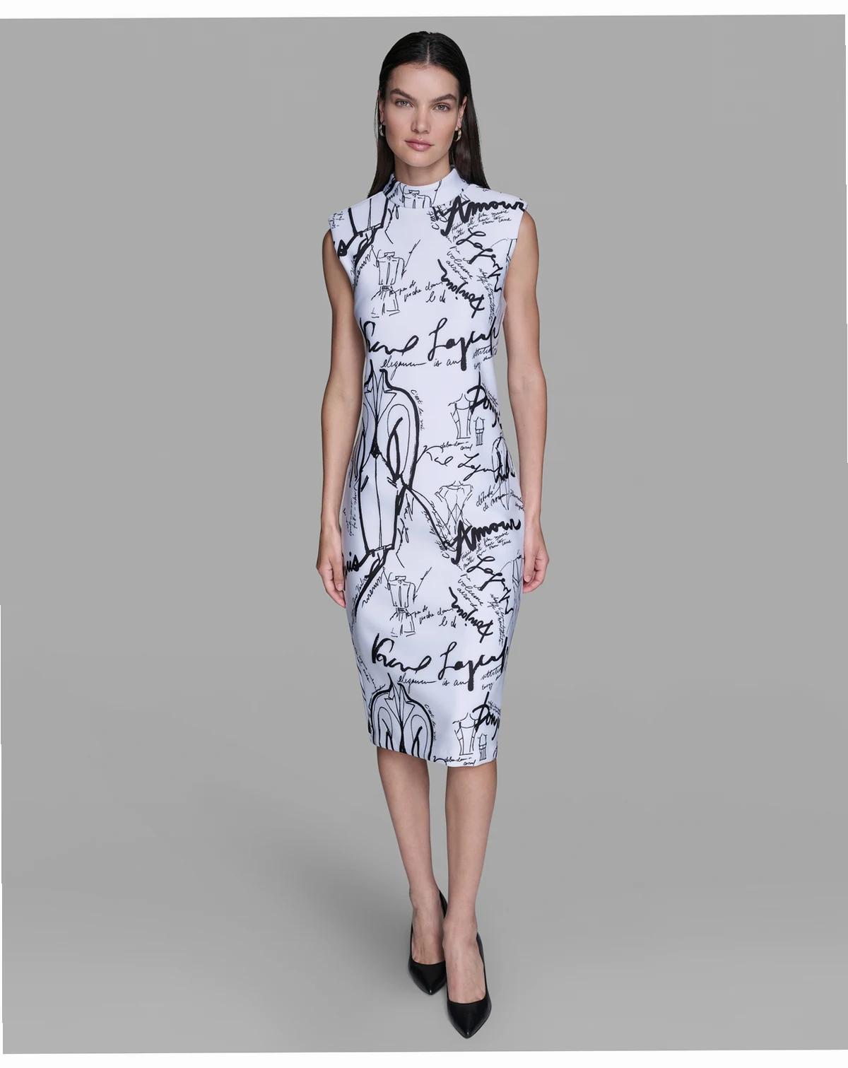 Women's Printed Paris Print Mock Neck Scuba Sheath Dress