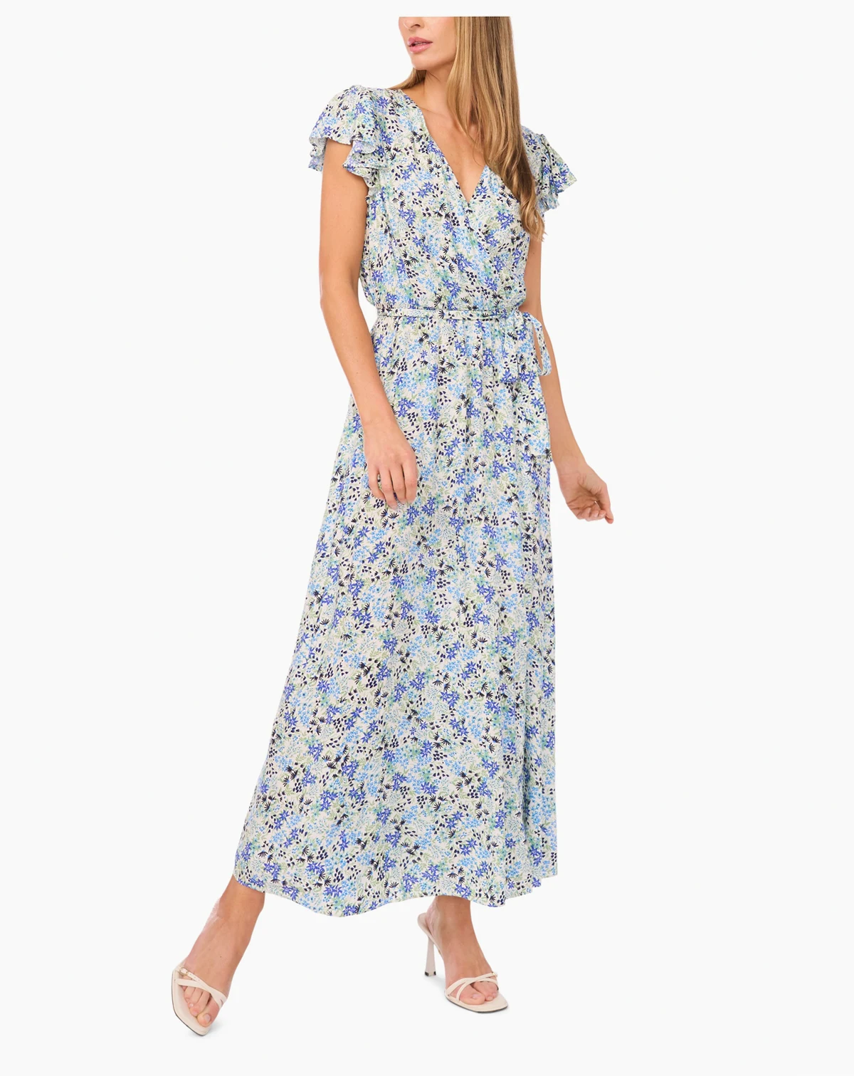 Women's Wrap Front Short-Sleeve Maxi Dress