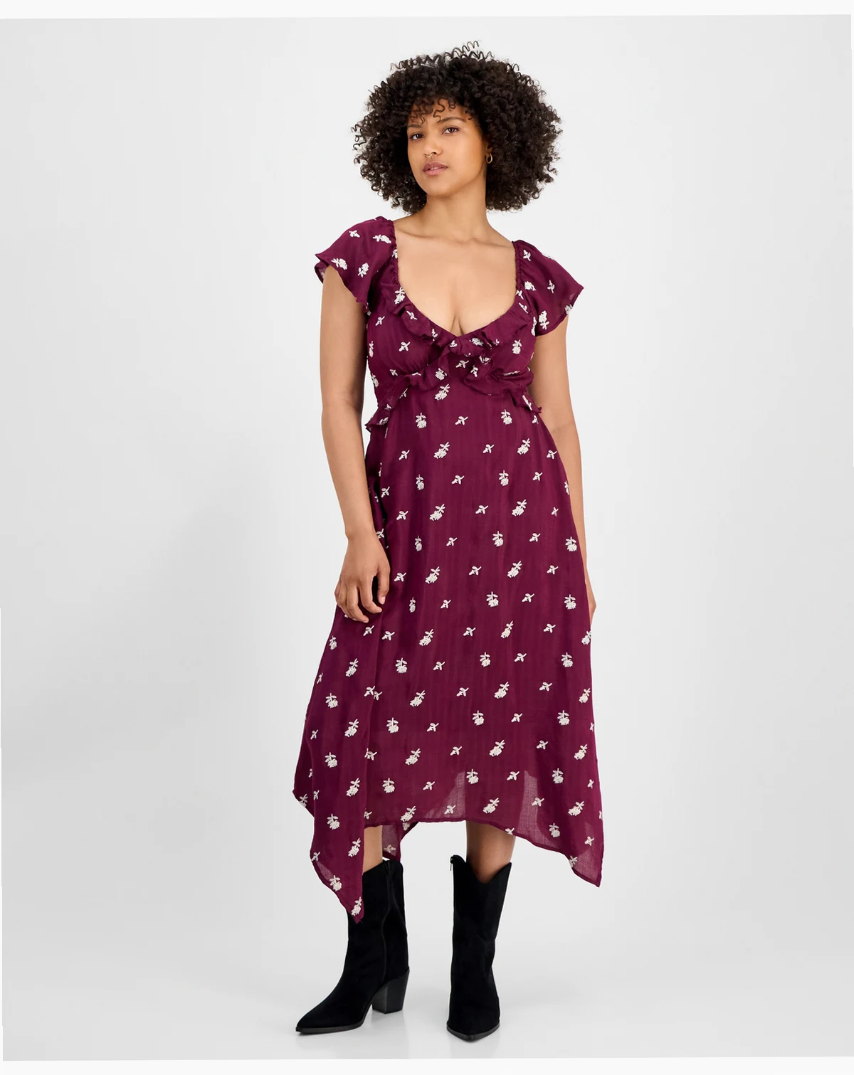 Women's Embroidered Handkerchief-Hem Midi Dress, Macy's Exclusive