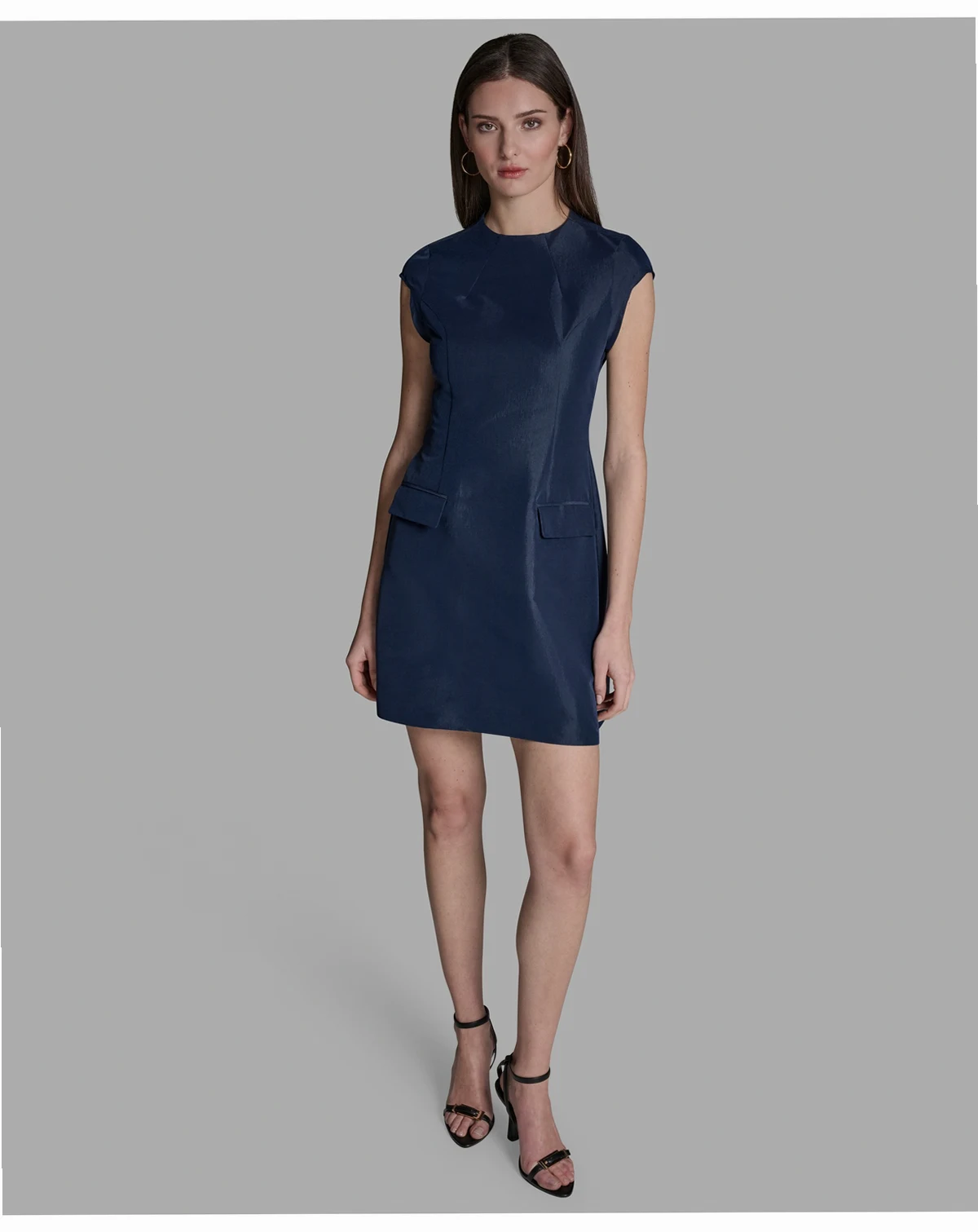Women's Taffeta Fit-and-Flare Mock Neck Mini Dress