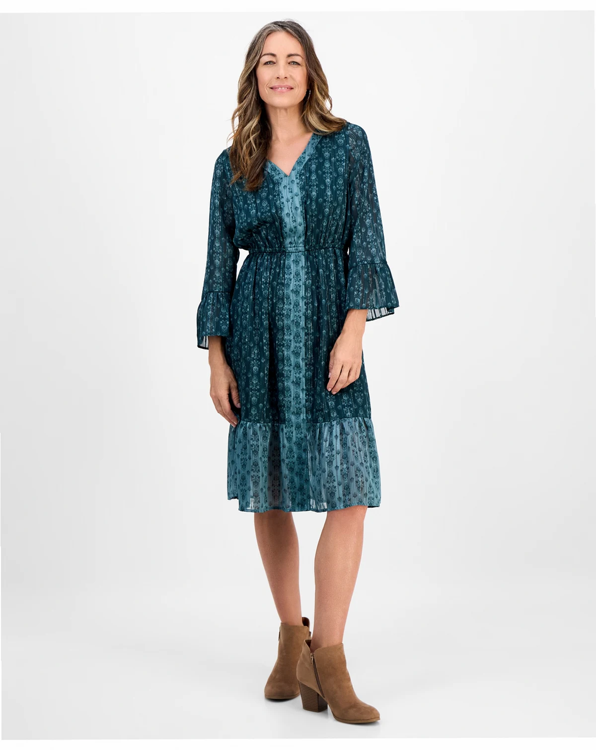 Women's Printed Shine Midi Dress, PXS-XXL, Macy's Exclusive