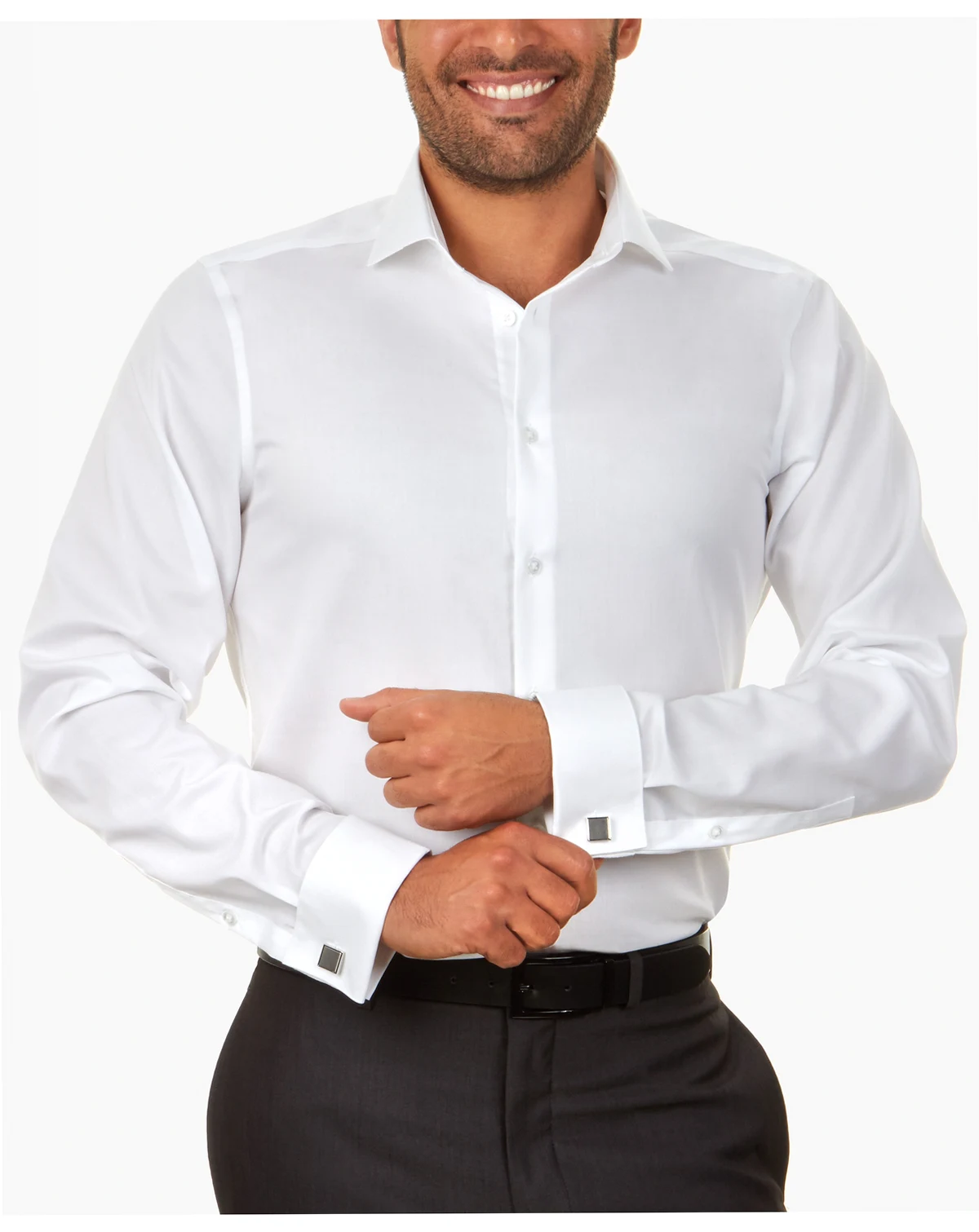 Men's Slim-Fit Non-Iron Herringbone French Cuff Dress Shirt