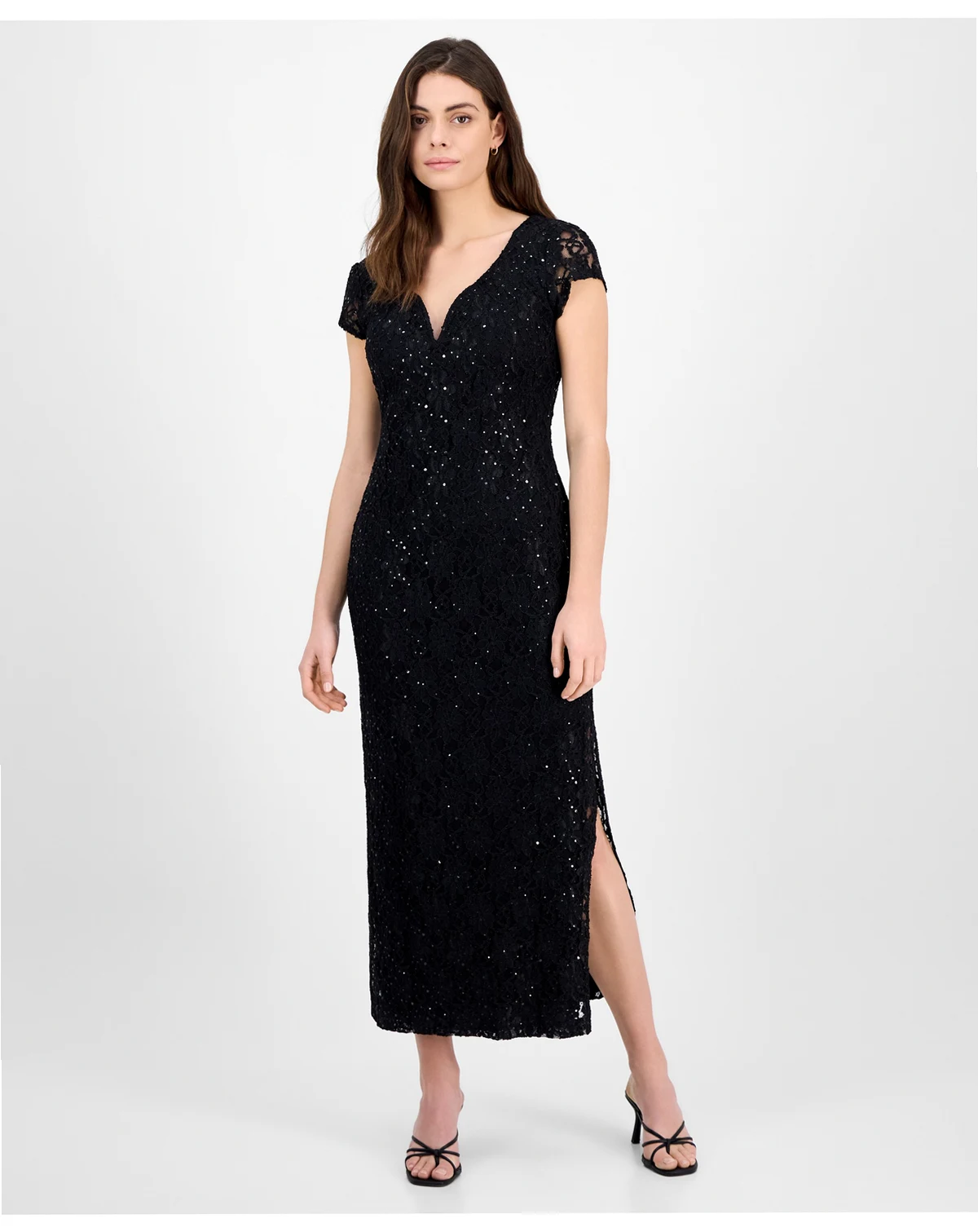 Petite Sequined Lace Column Gown
