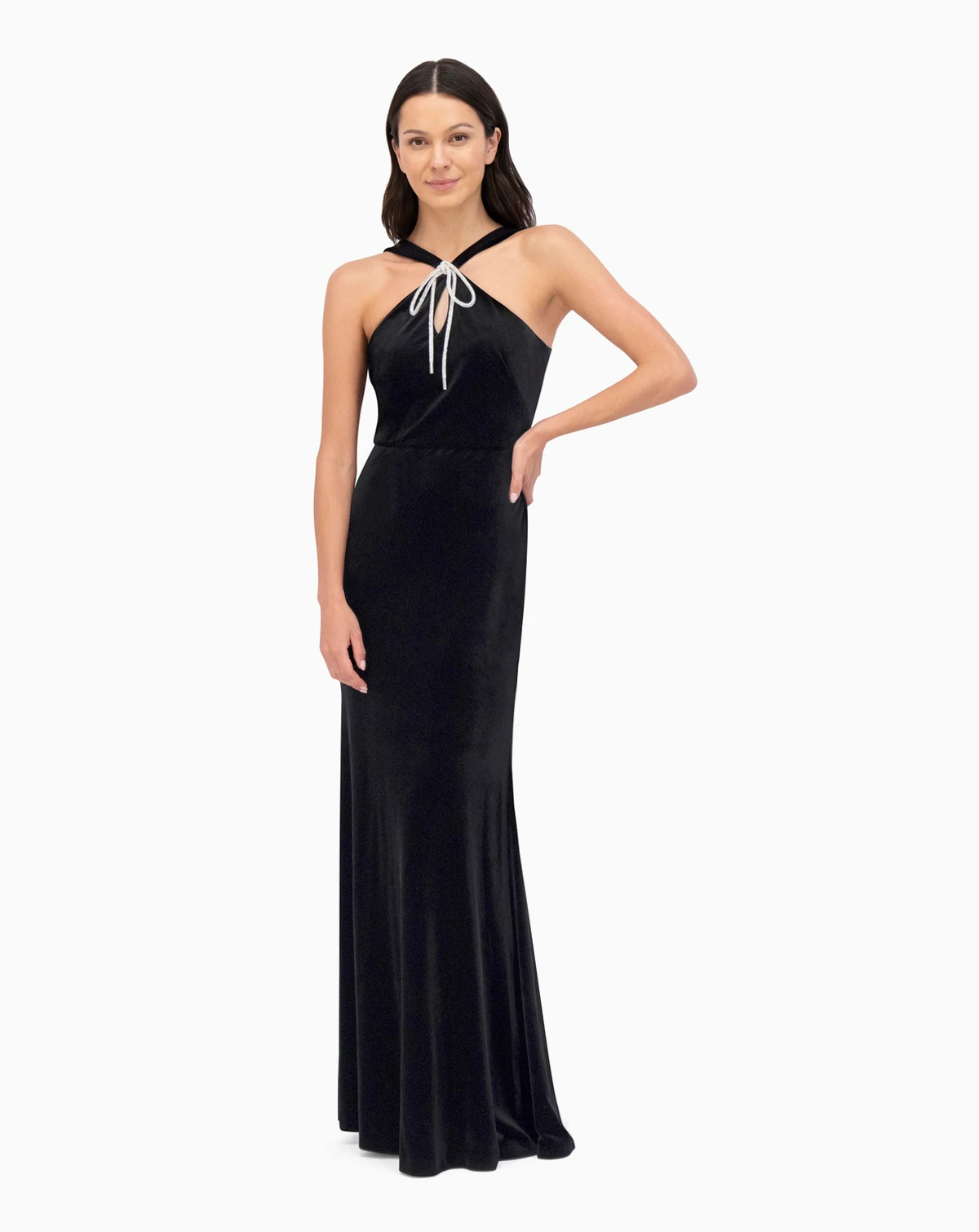 Petite Velvet Halter Neck Gown Dress