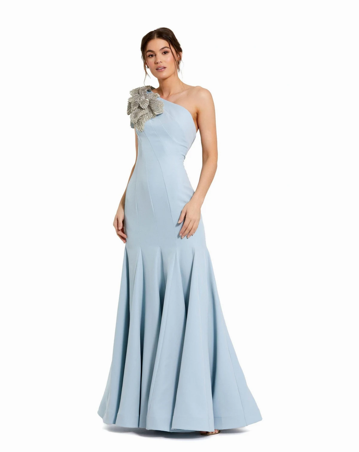 Petite One-Shoulder Gown with Floral Detail