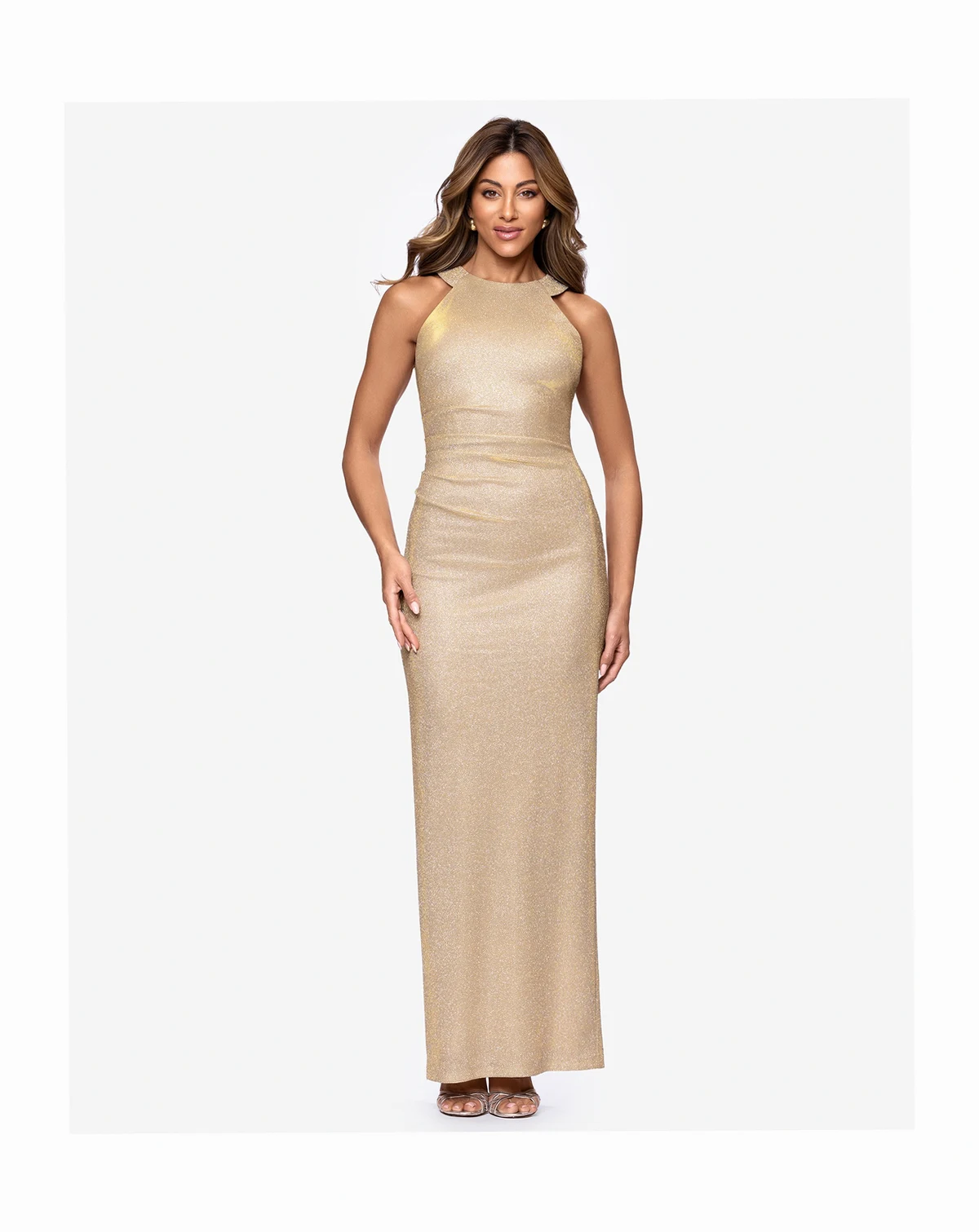 Petite Long Glitter Knit Halter Neck Ball Gown