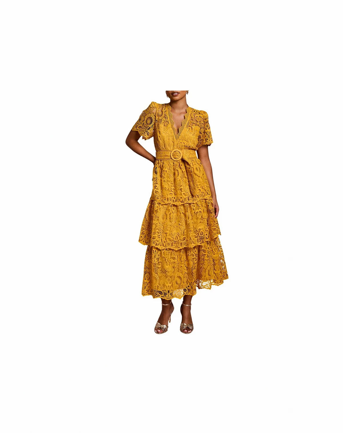 Women's Tiered Lace Midi Dress