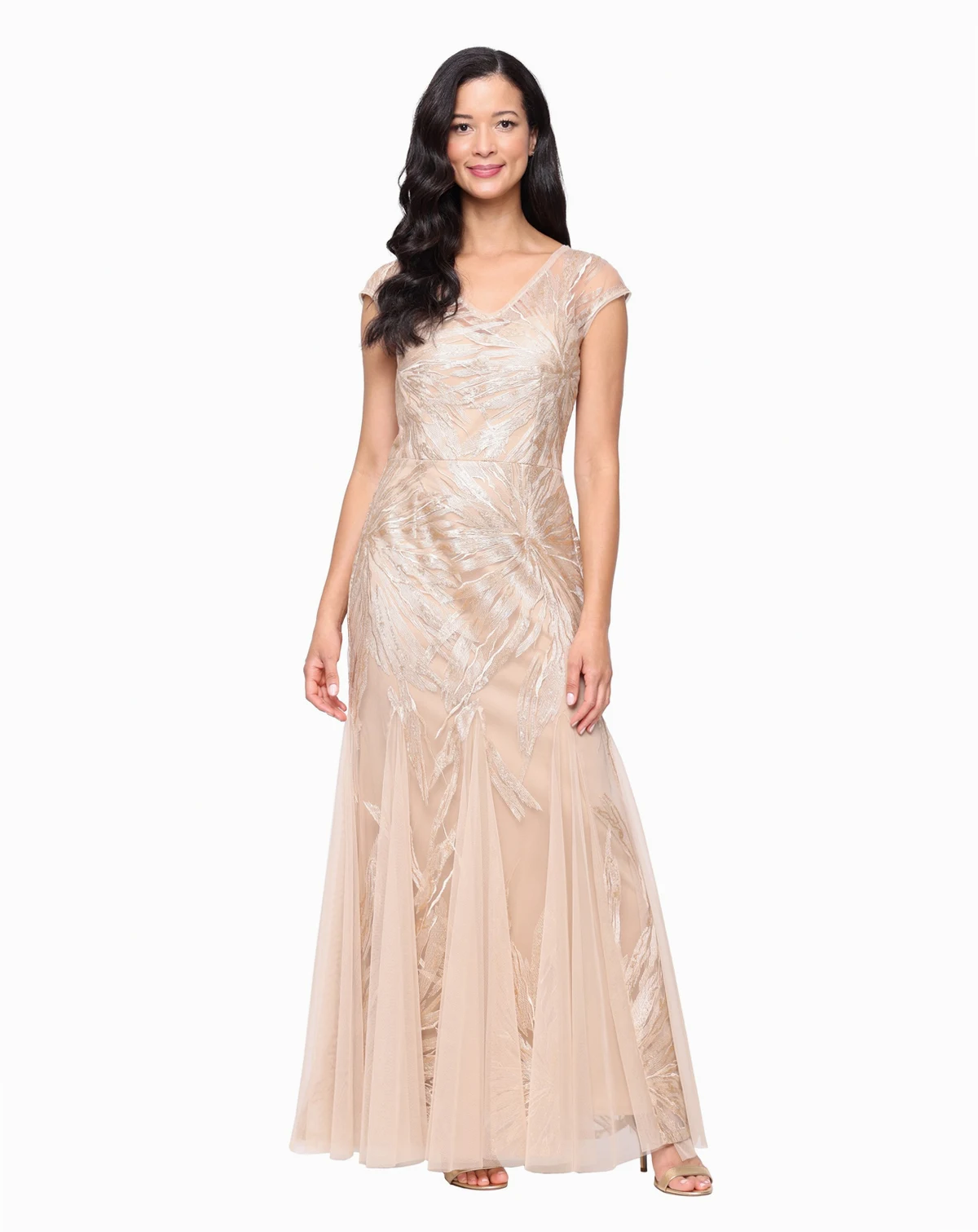 Petite Embroidered Long Tulle Dress