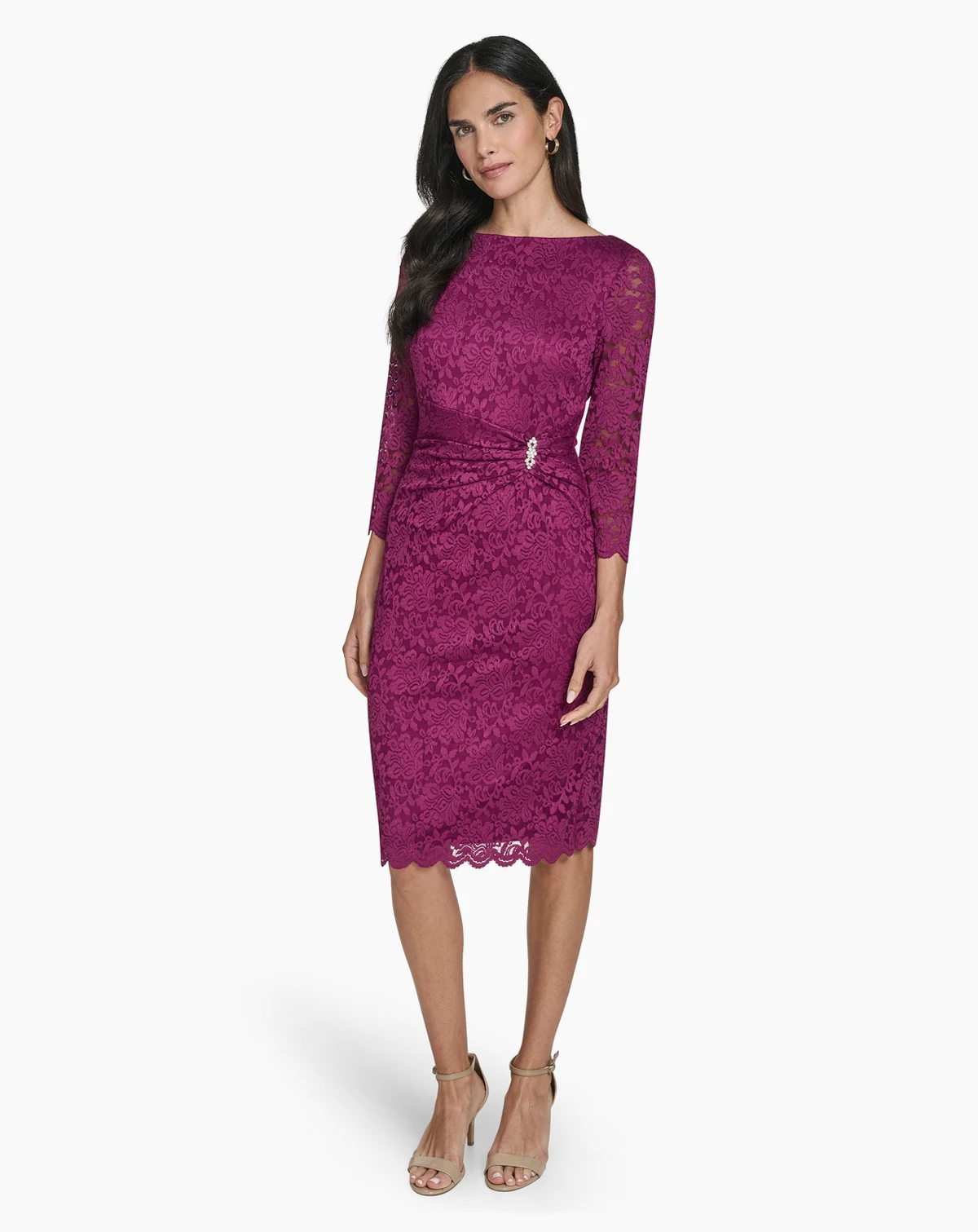 Petite Boat Neck Side Ruche Detail Sheath Dress