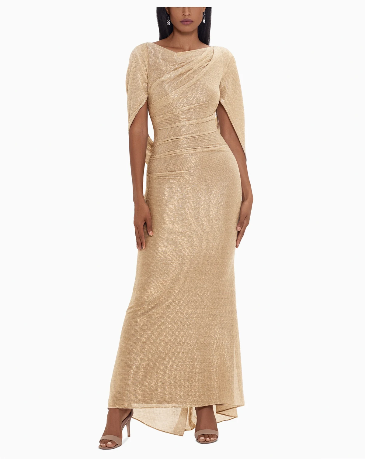 Petite Metallic Cape Gown