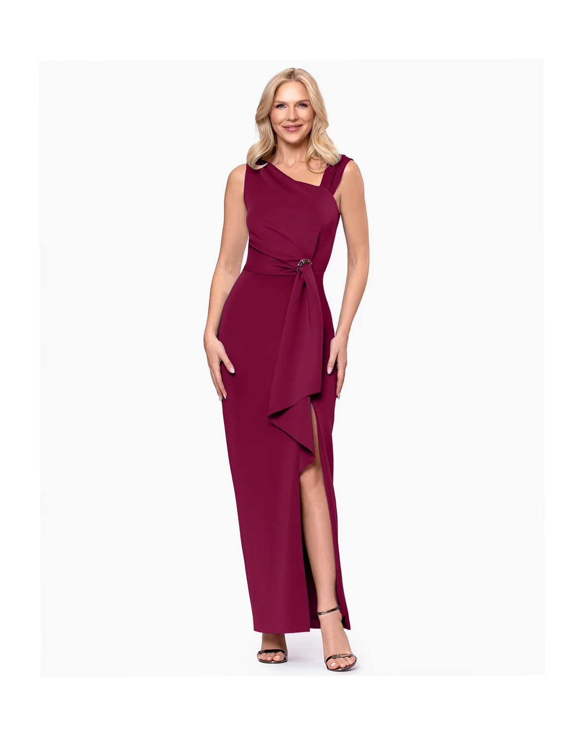 Petite Asymmetric Sleeveless Gown Dress