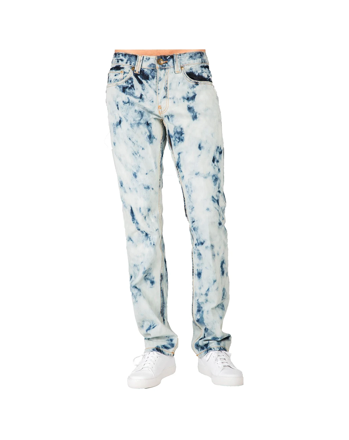 Men's Abstract Bleached Wash Slim Straight Premium Jeans