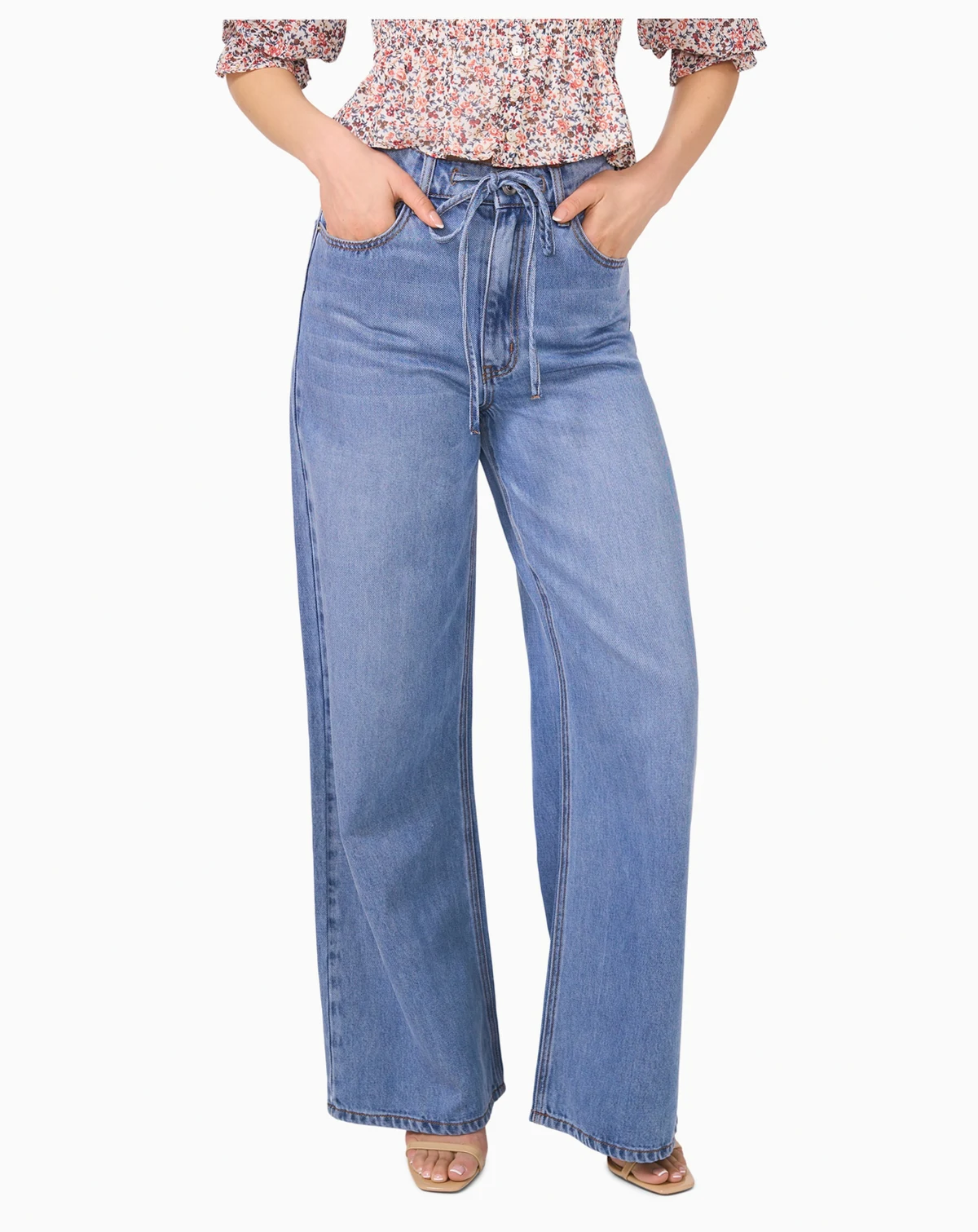 Women's Tie Waist Mid Rise Boyfriend Jeans