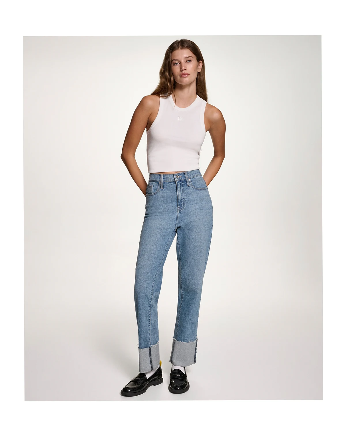 Women's High-Rise Classic Cuffed Straight-Leg Jeans