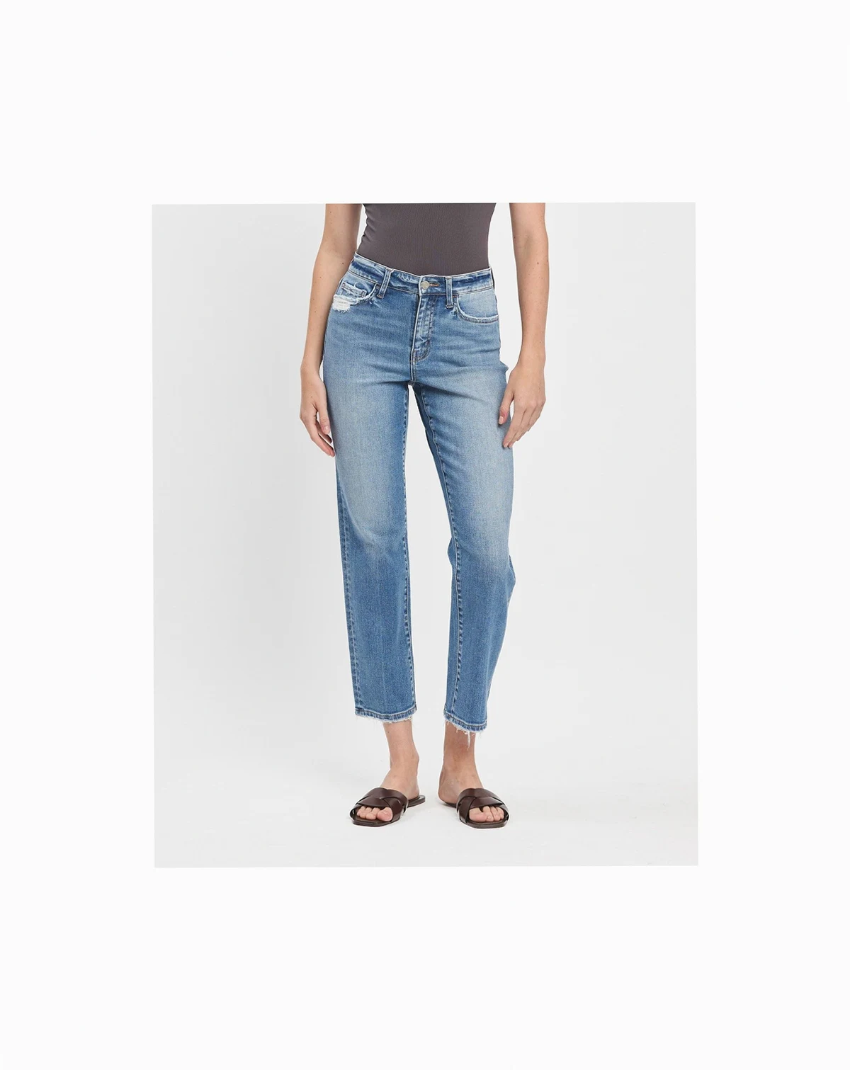 Women's High Rise Tapered Ankle Straight Jeans
