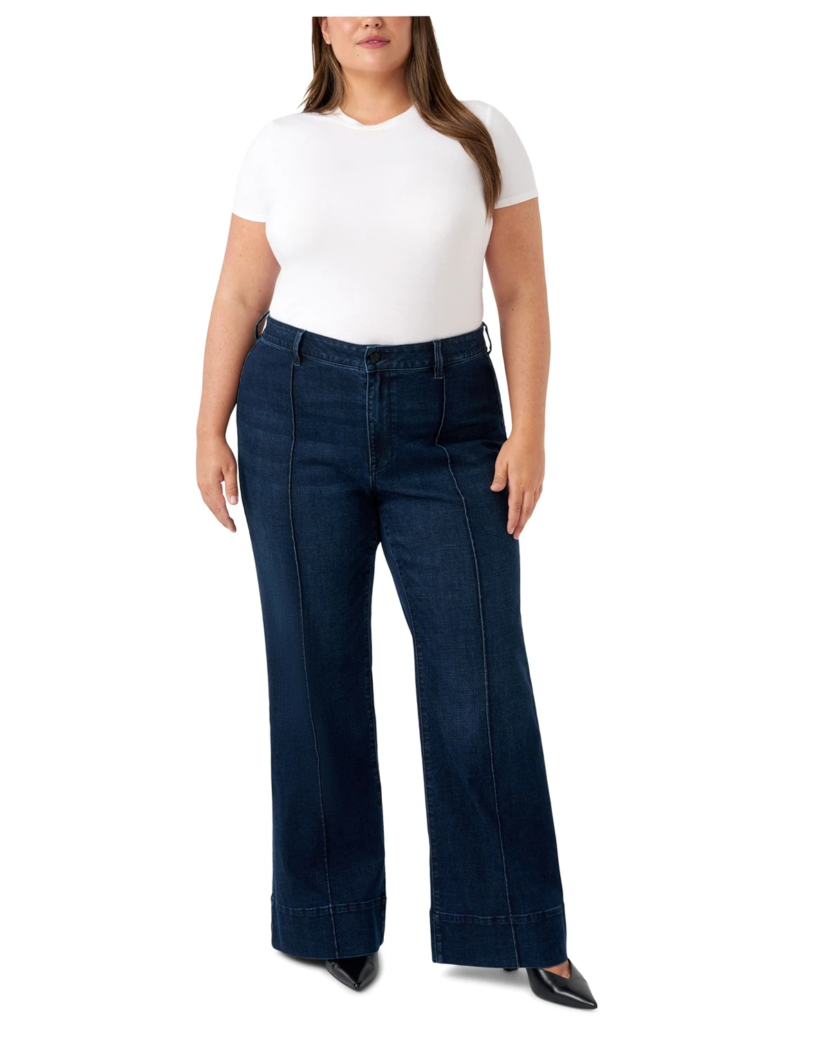 Plus Size Pintuck Wide Leg Jeans
