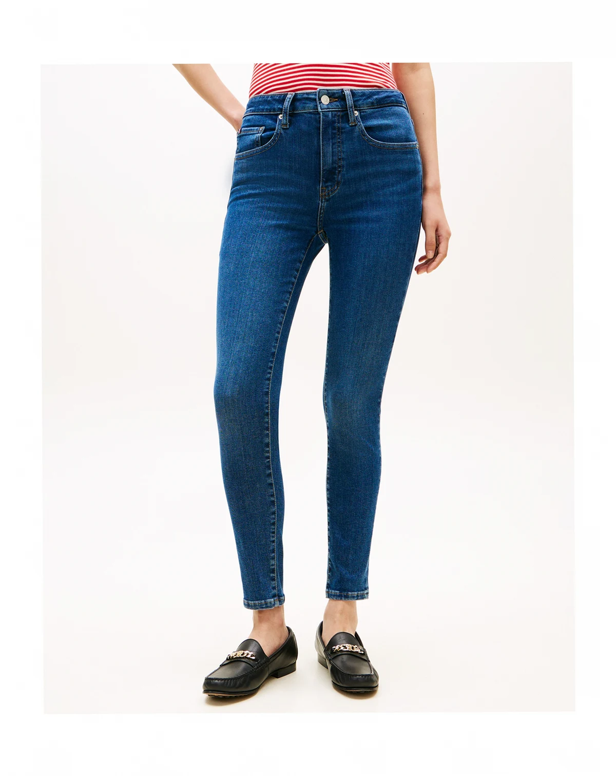 Women's Denim Dark Blue Skinny Ankle Jeans