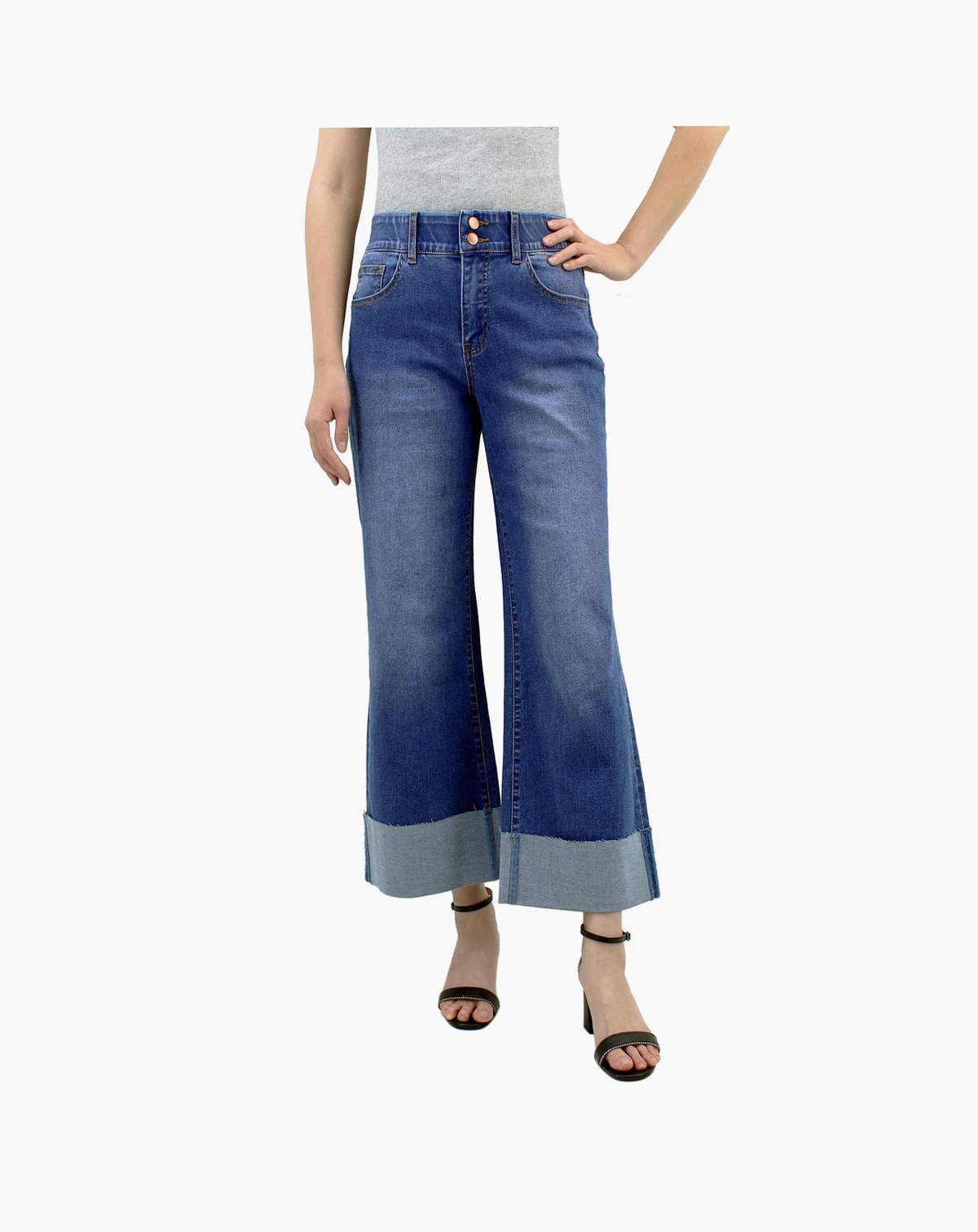 Women's 5 Pockets Wide Cuff Wide Leg Jean