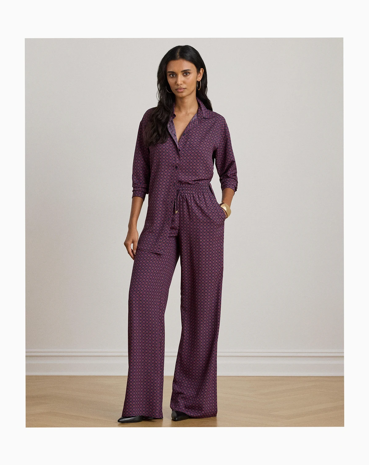 Women's Foulard Print Wide-Leg Pants