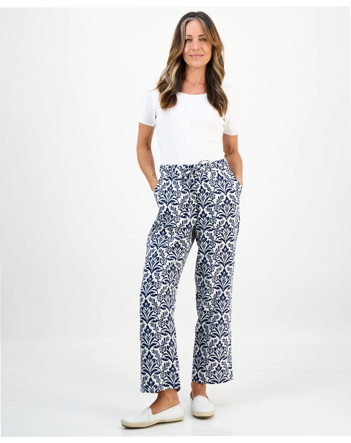 Women's 100% Linen Print Pull-On Wide-Leg Pants, Macy's Exclusive