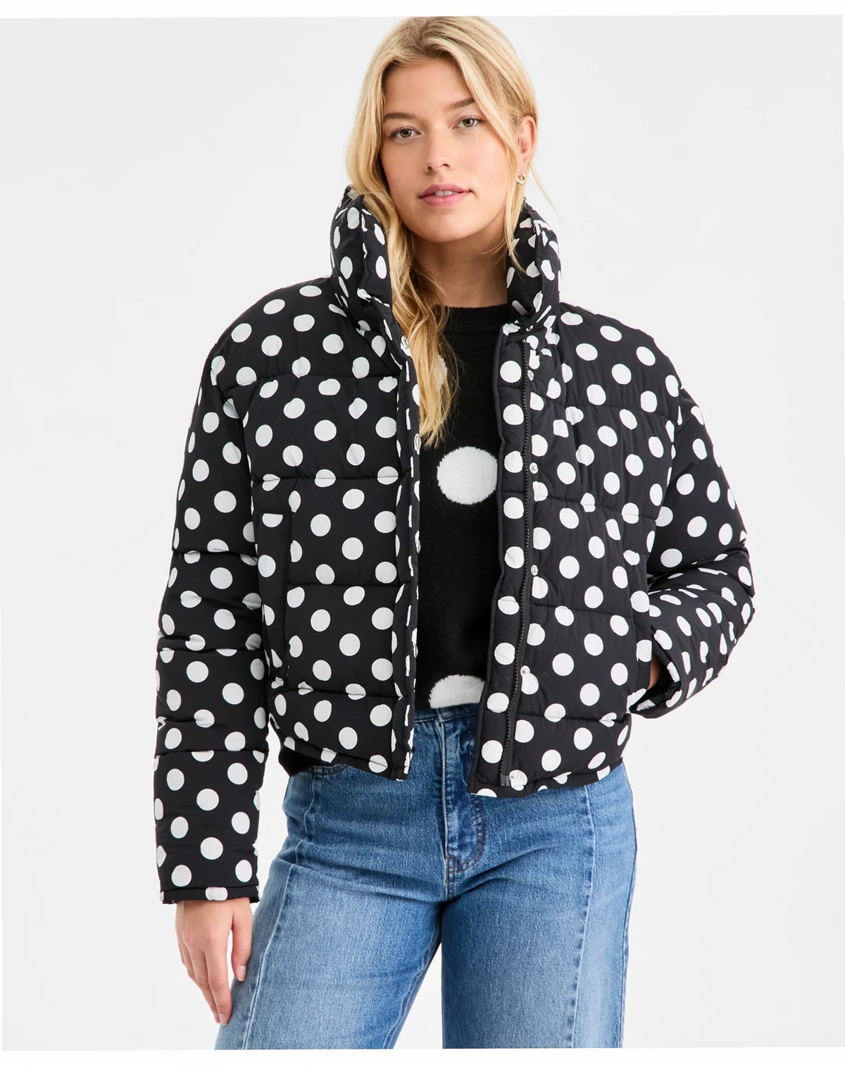 Women's Cropped Dot Puffer Jacket, Macy's Exclusive