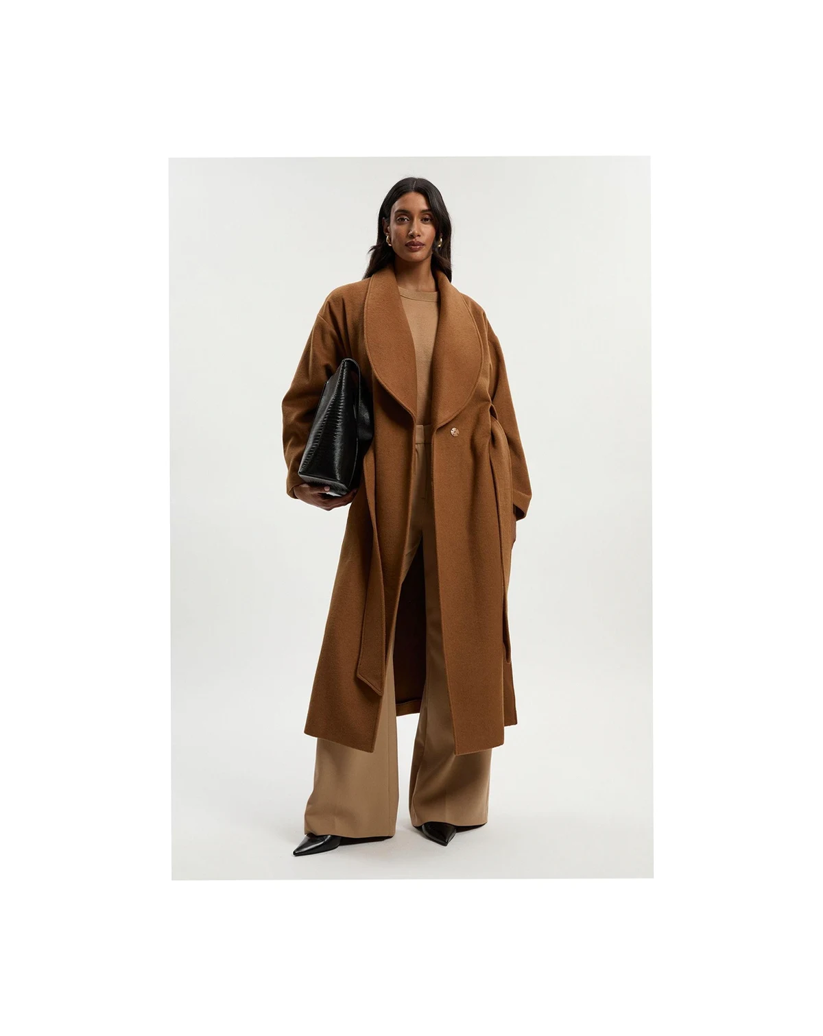 Women's Brushed Wool Wrap Tailored Maxi Coat