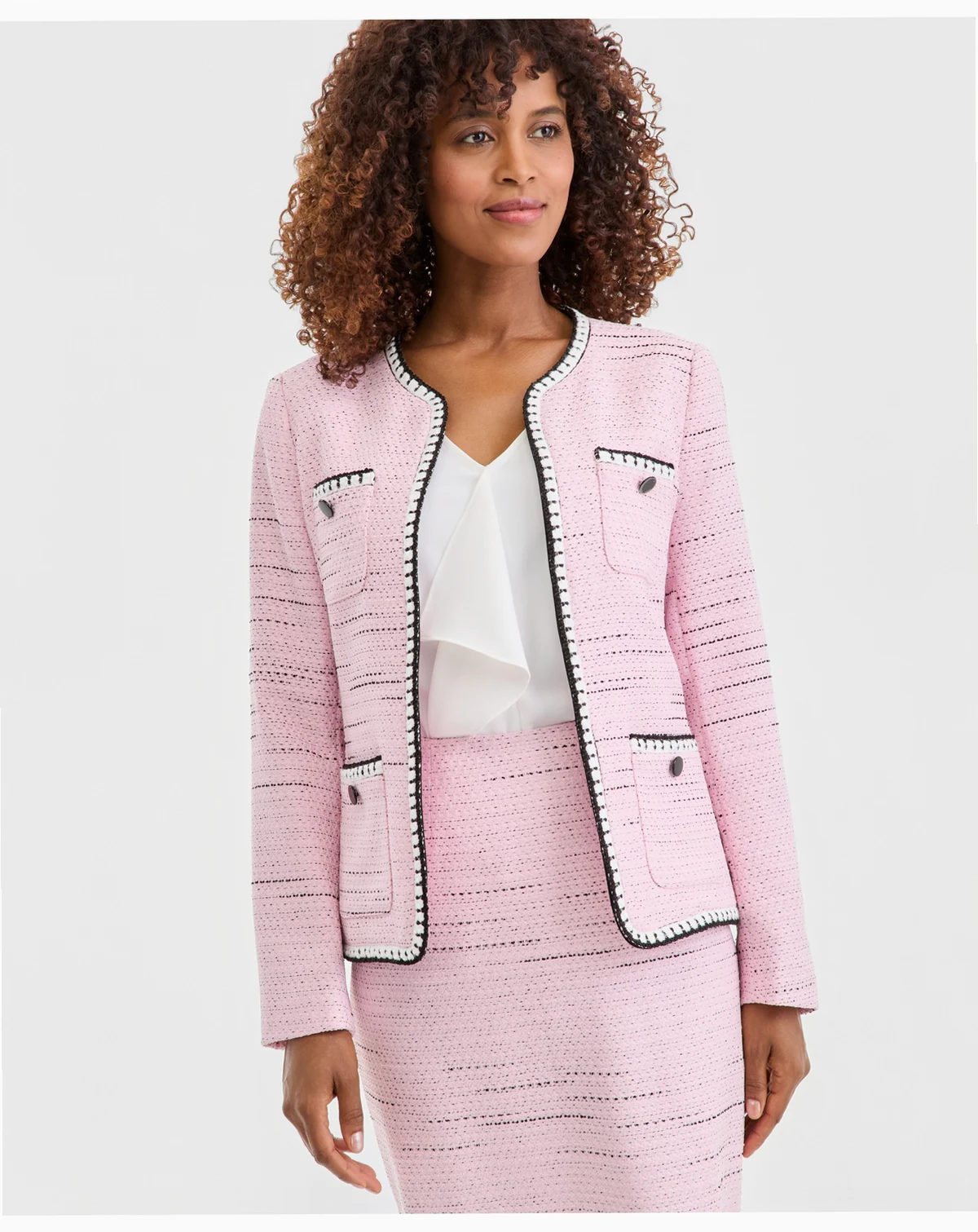 Women's Tweed Four-Pocket Open-Front Jacket, Regular & Petite