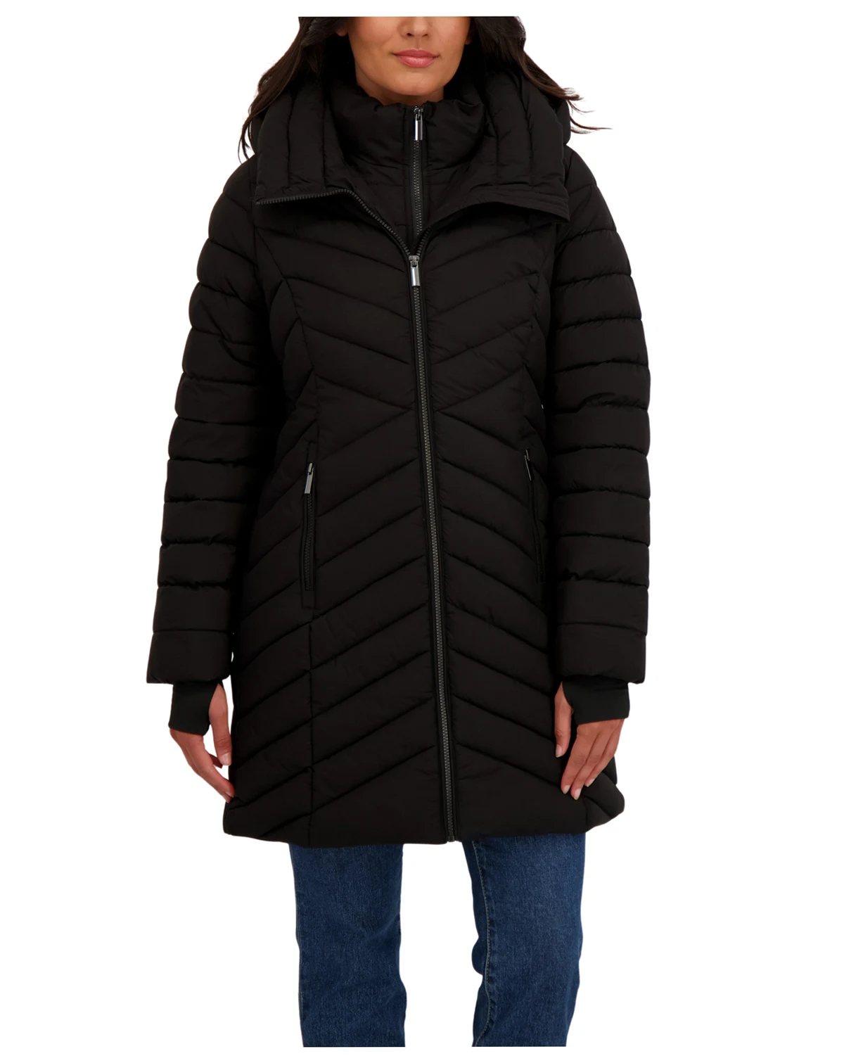 Women's 3/4 Hooded Stretch Puffer with Bib