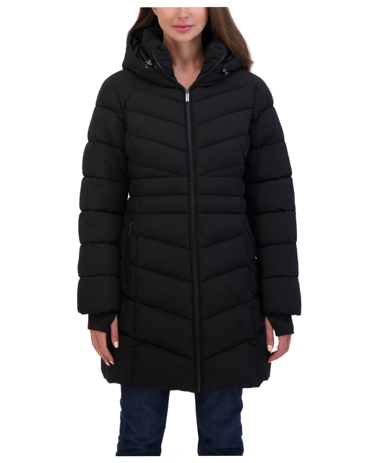 Women's 3/4 Hooded Stretch Puffer Coat