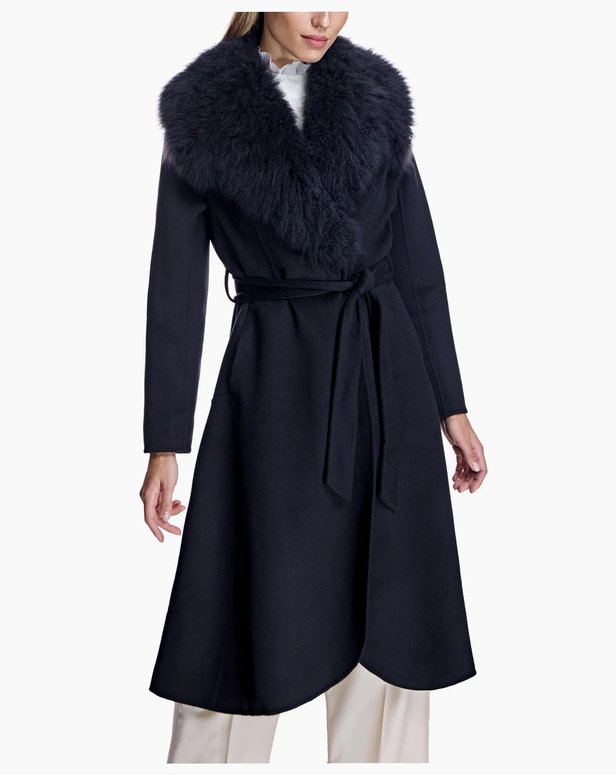 Women's Fur-Trimmed Wrap Coat