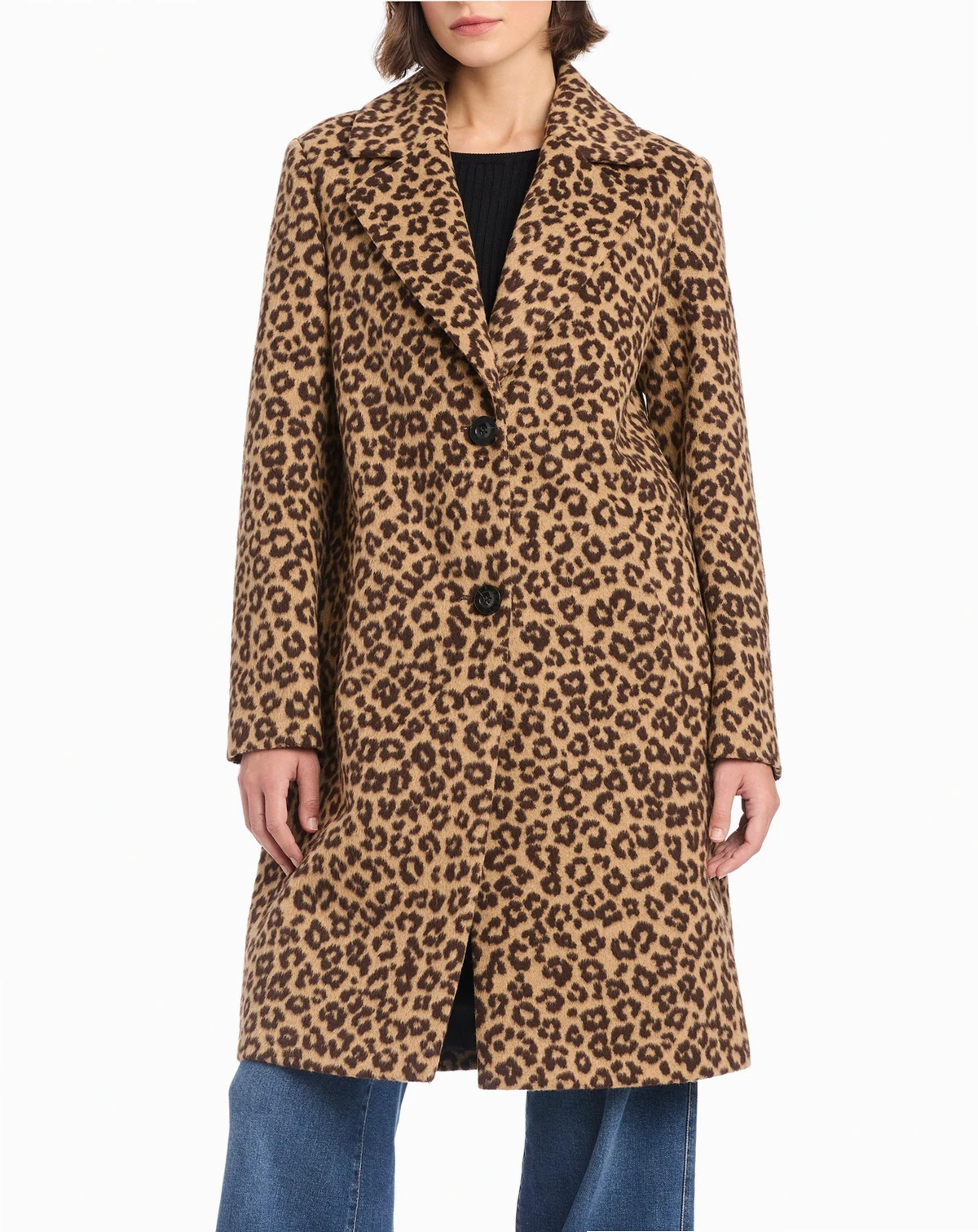 Women’s Single-Breasted Wool-Blend Boyfriend Leopard Coat