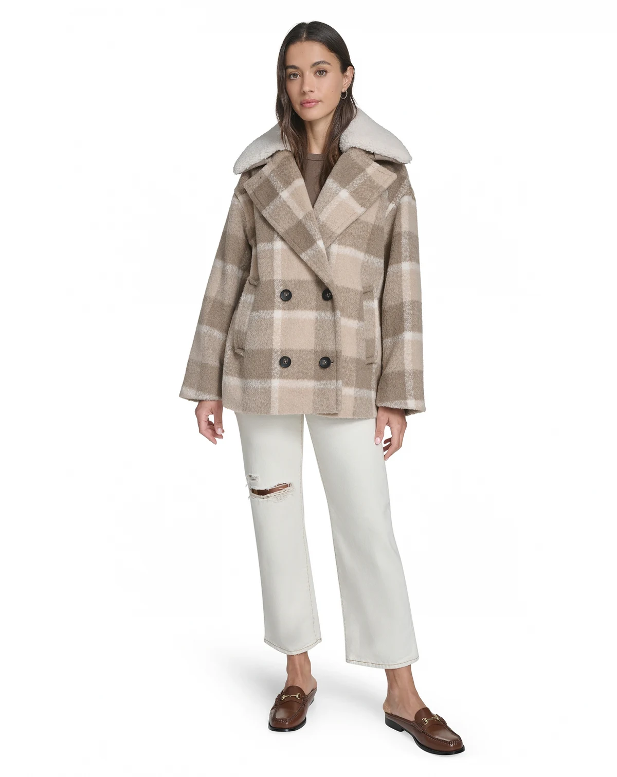 Women's Plaid Peacoat