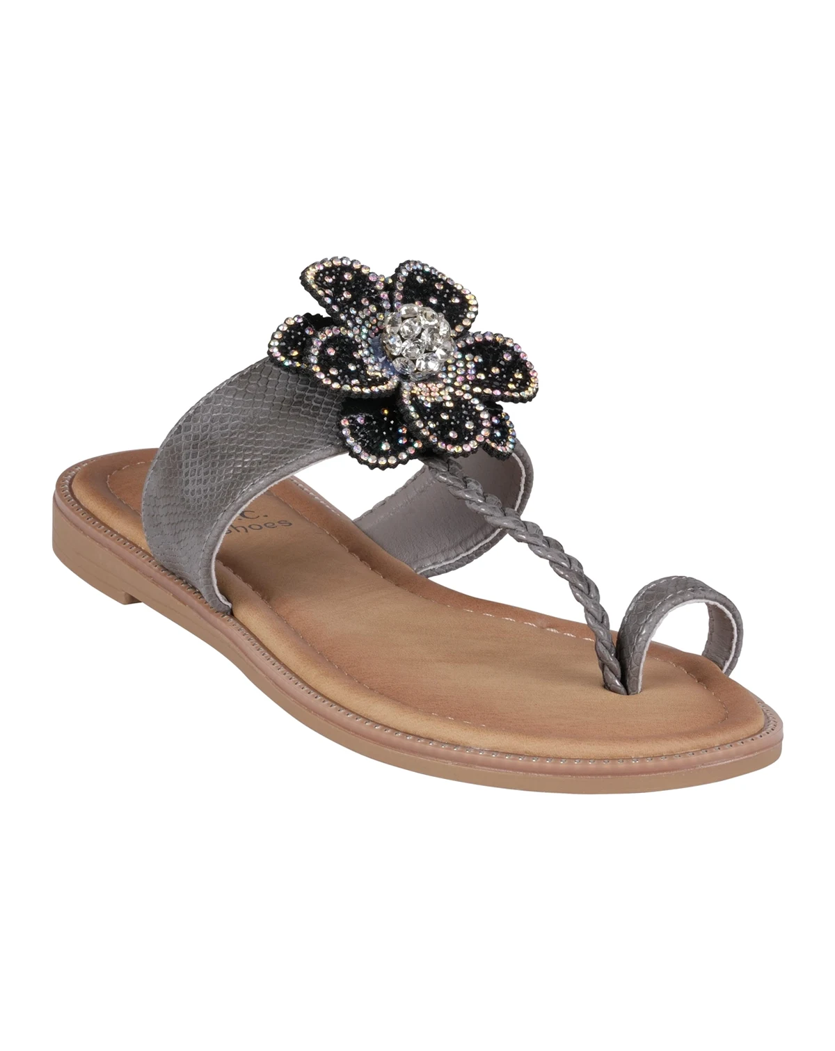 Women's Blossom Flower Embellished Toe Ring Flat Sandals