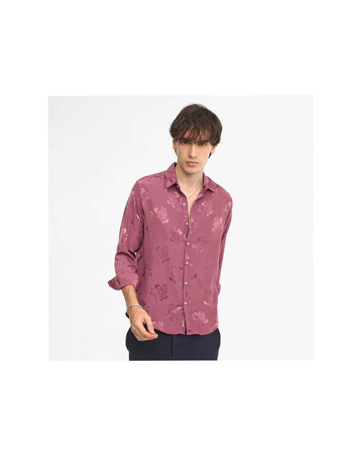 Men's Rouge Pink Self-Design Floral Shirt