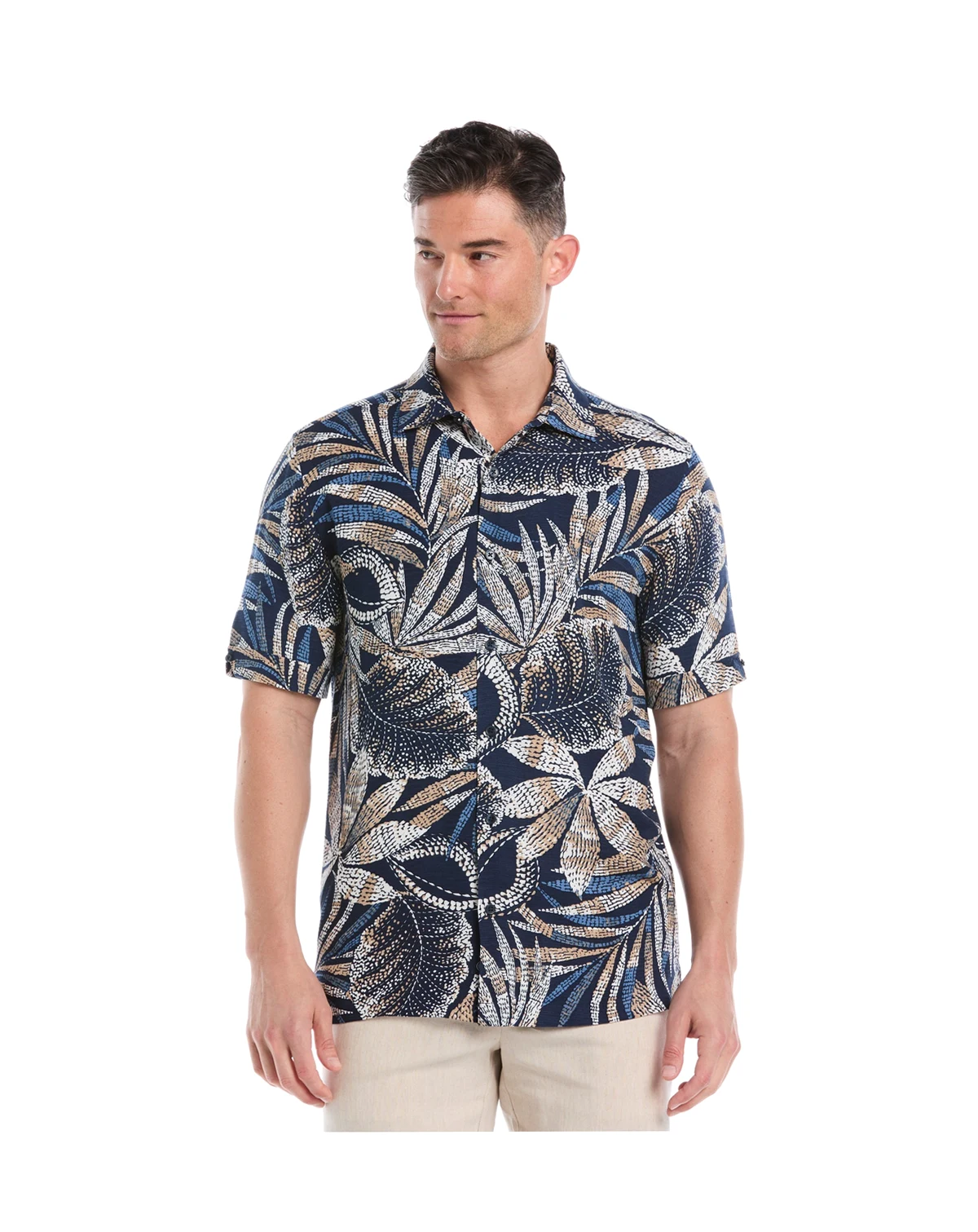 Men's Pointillism Tropical Print Short-Sleeve Button-Down Shirt