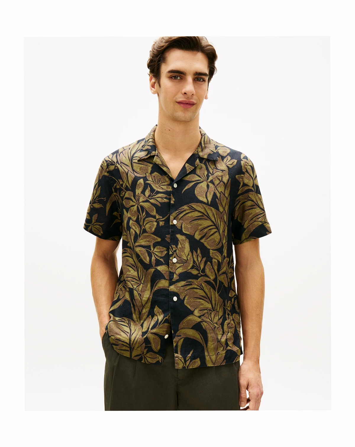 Men's Linen All-Over Floral Short-Sleeve Print Shirt