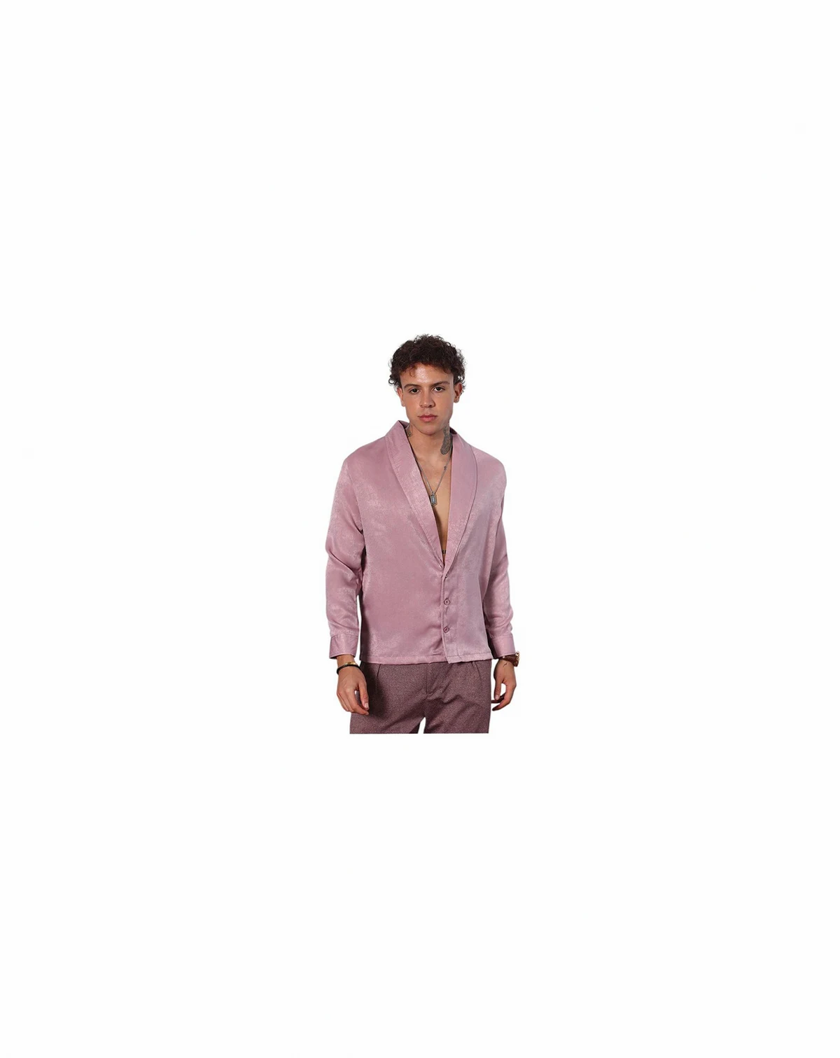Men's Flamingo Pink Shawl Collar Shirt