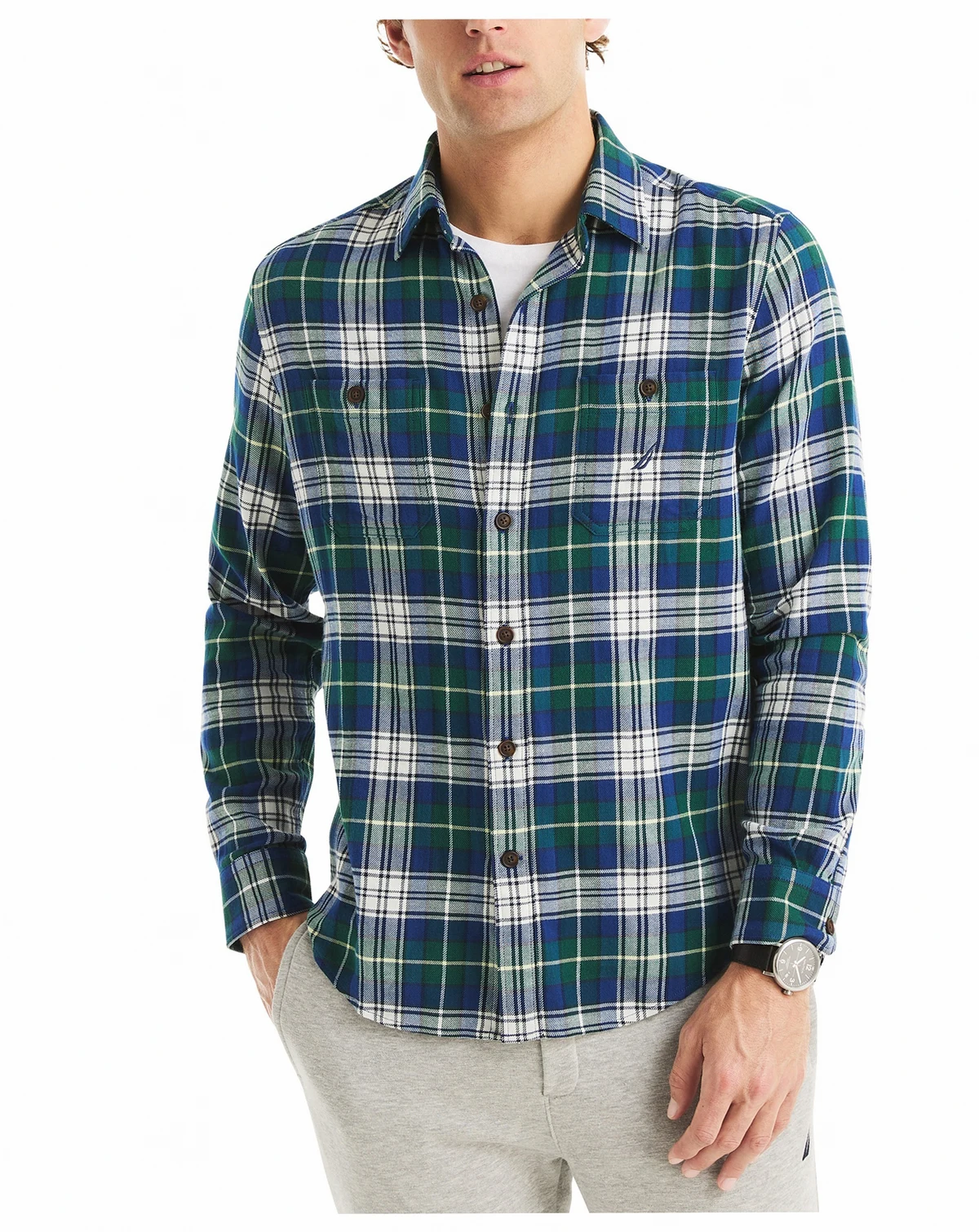 Men's Straight Collar Plaid Shirt