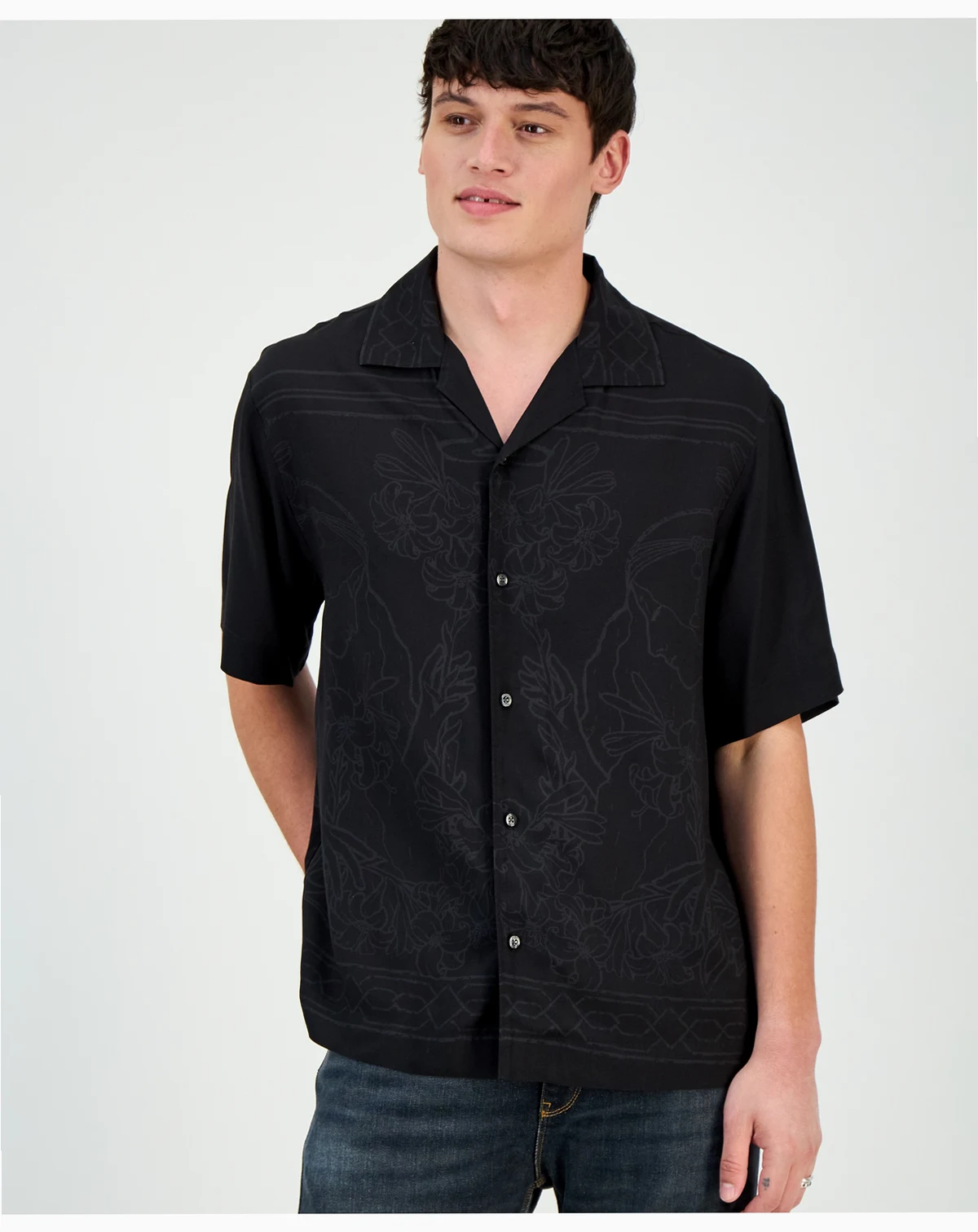 Men's Espino Tonal-Print Regular-Fit Camp Shirt