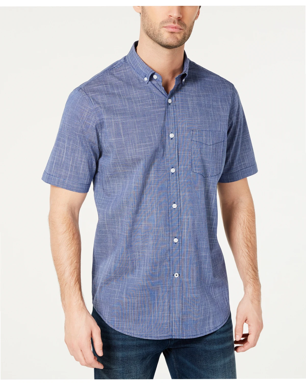 Men's Texture Check Stretch Cotton Shirt, Created for Macy's