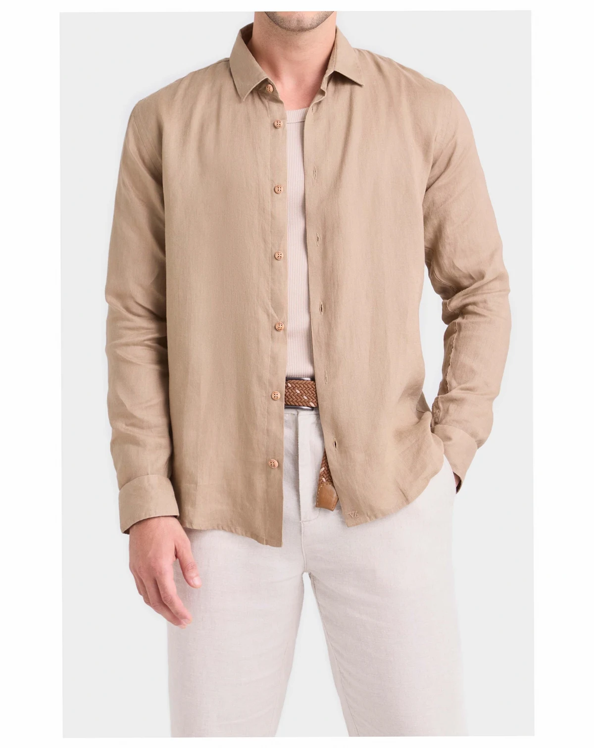 Men's Men Long-Sleeve Linen Shirt Semi-Fitted Silhouette